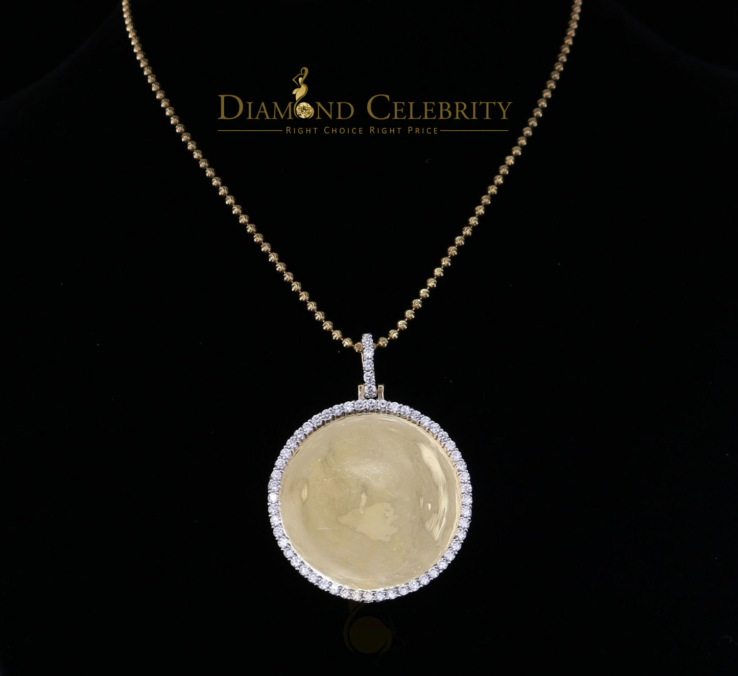DiamondCelebritees 1.50" Picture Round Yellow Pendant Round Sterling Silver 3.42ct Cubic Zirconia