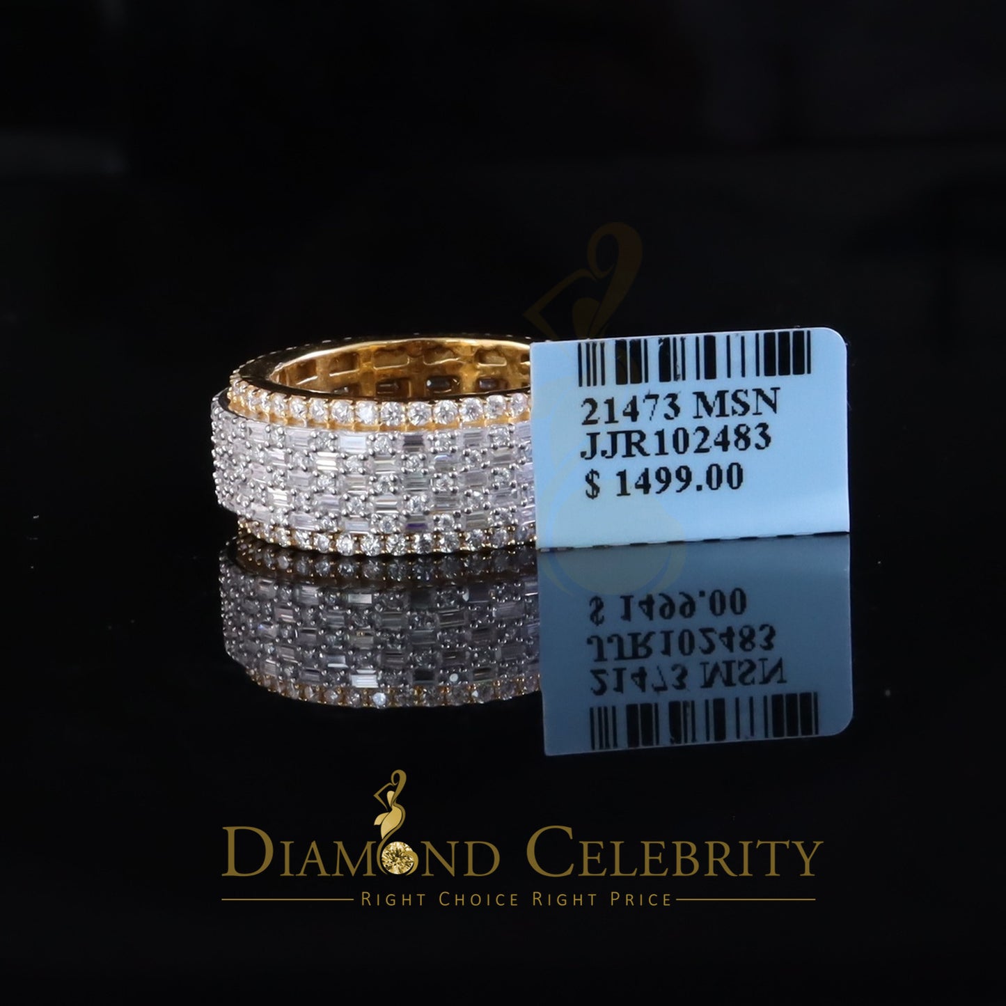 DiamondCelebritees 925 Silver 4.00ct VVS 'D' Baguette Moissanite Band Yellow Rings SZ 8 Women/Men