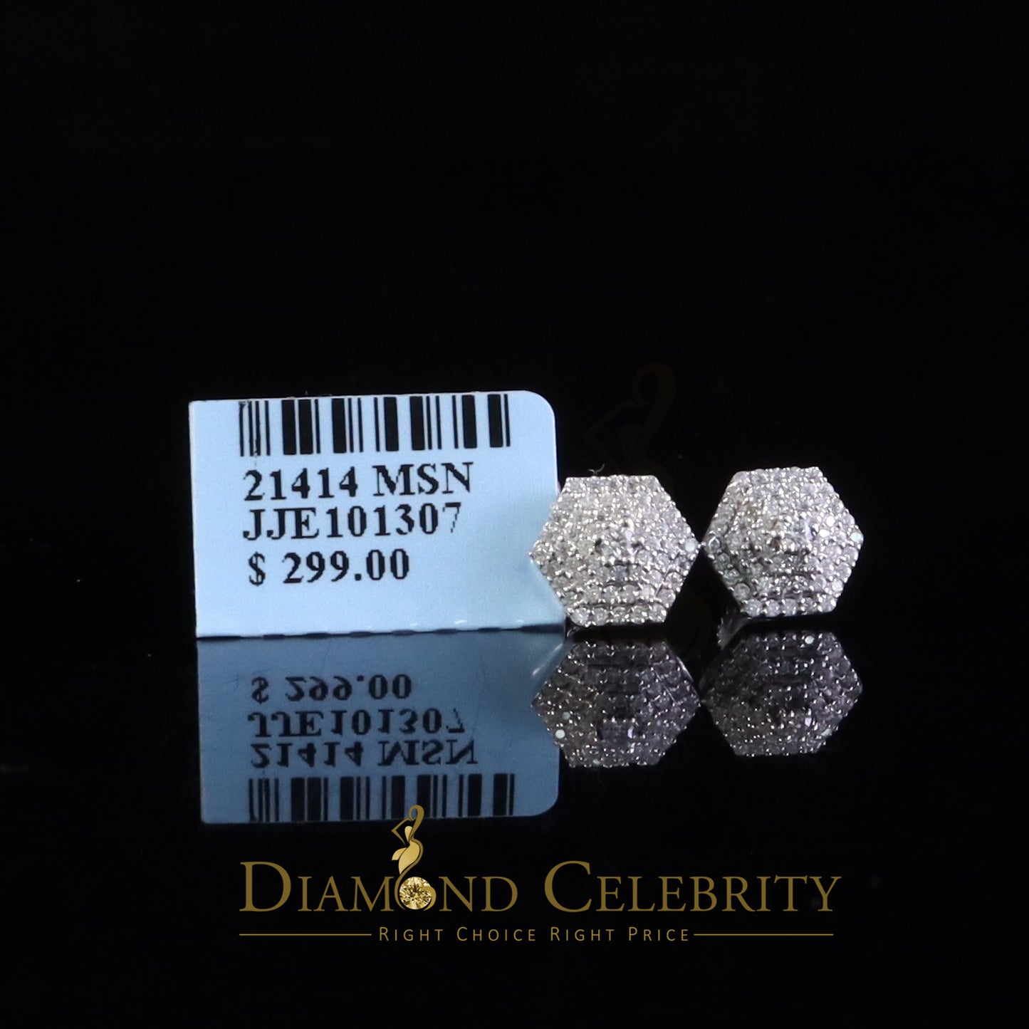 Diamondcelebritees Hexogonal Men's/Womens Stud Earrings 0.50ct VVS 'D' Moissanite 925 White Silver
