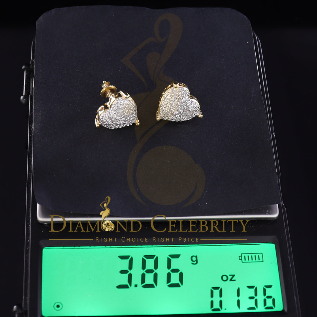 DiamondCelebritees Style Heart 925 Yellow Silver 0.25ct Diamond Women's & Men's Fashion Earrings