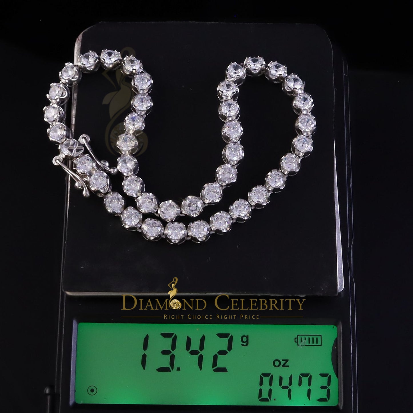 Diamondcelebritees Tennis Bracelet Cubic Zirconia Wdth 8mm Length sz 9inch Sterling Silver He /She