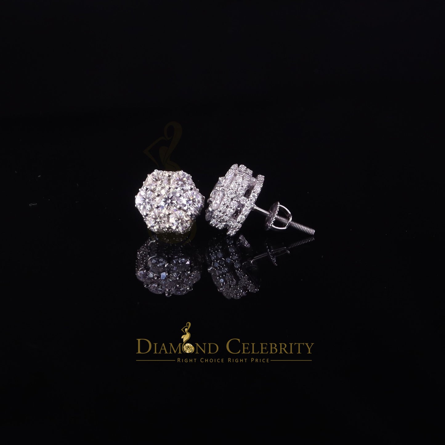 Diamondcelebritees Men's/Women's 925 Silver White 2.00ct VVS 'D' Moissanite Floral Stud Earrings