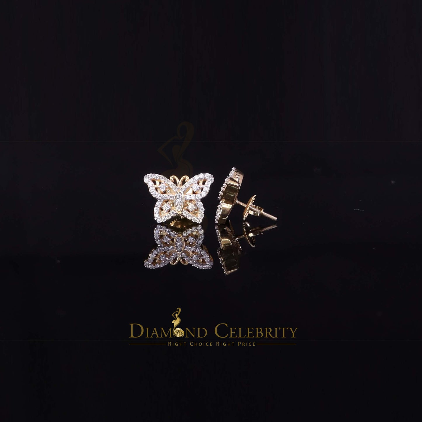 DiamondCelebritees Men's/Womens 925 Silver Yellow 0.50ct VVS 'D' Moissanite Butterfly Stud Earrings