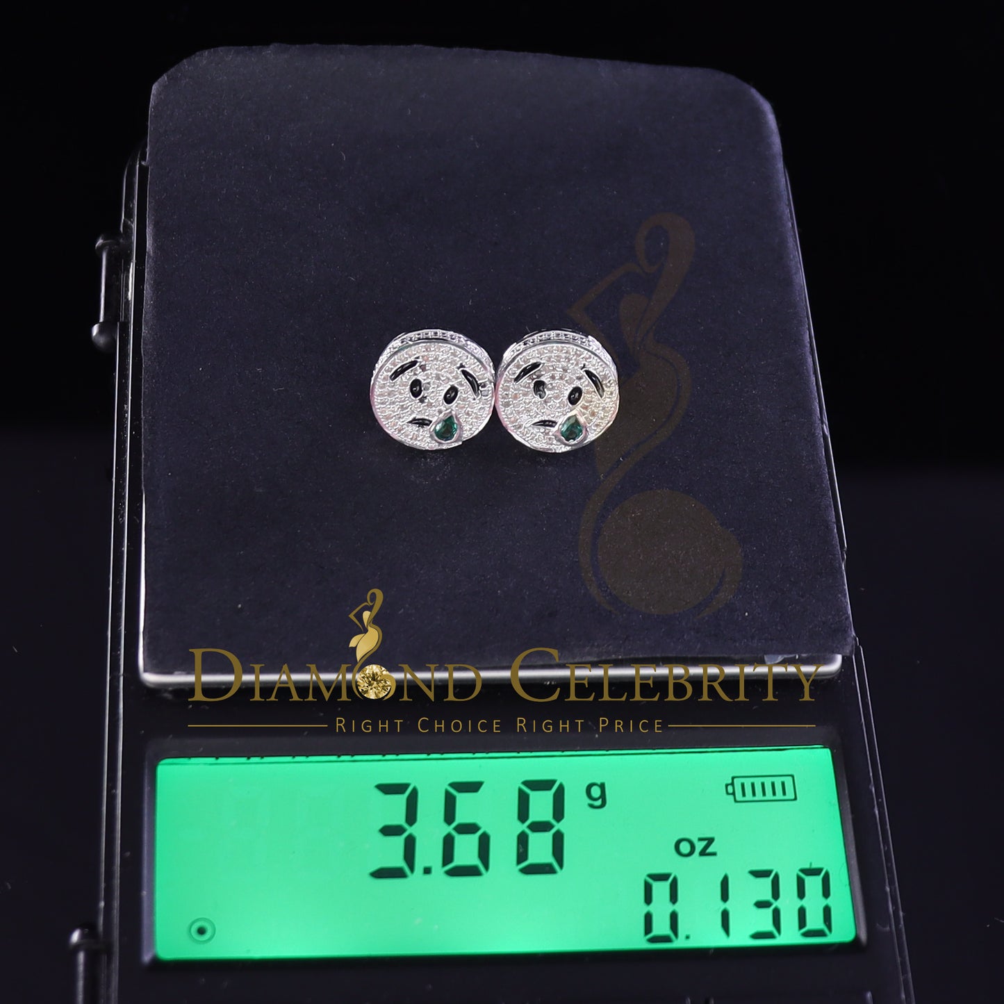 DiamondCelebritees 925 Sterling White Silver 0.33ct Diamond Men's & Women's Sad Emoji Earrings