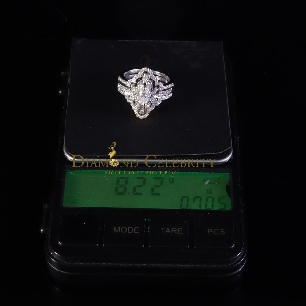 DiamondCelebritees 925 White Silver 2.00ct VVS D Moissanite Fancy Ring W/ Guard in SZ7 for Women