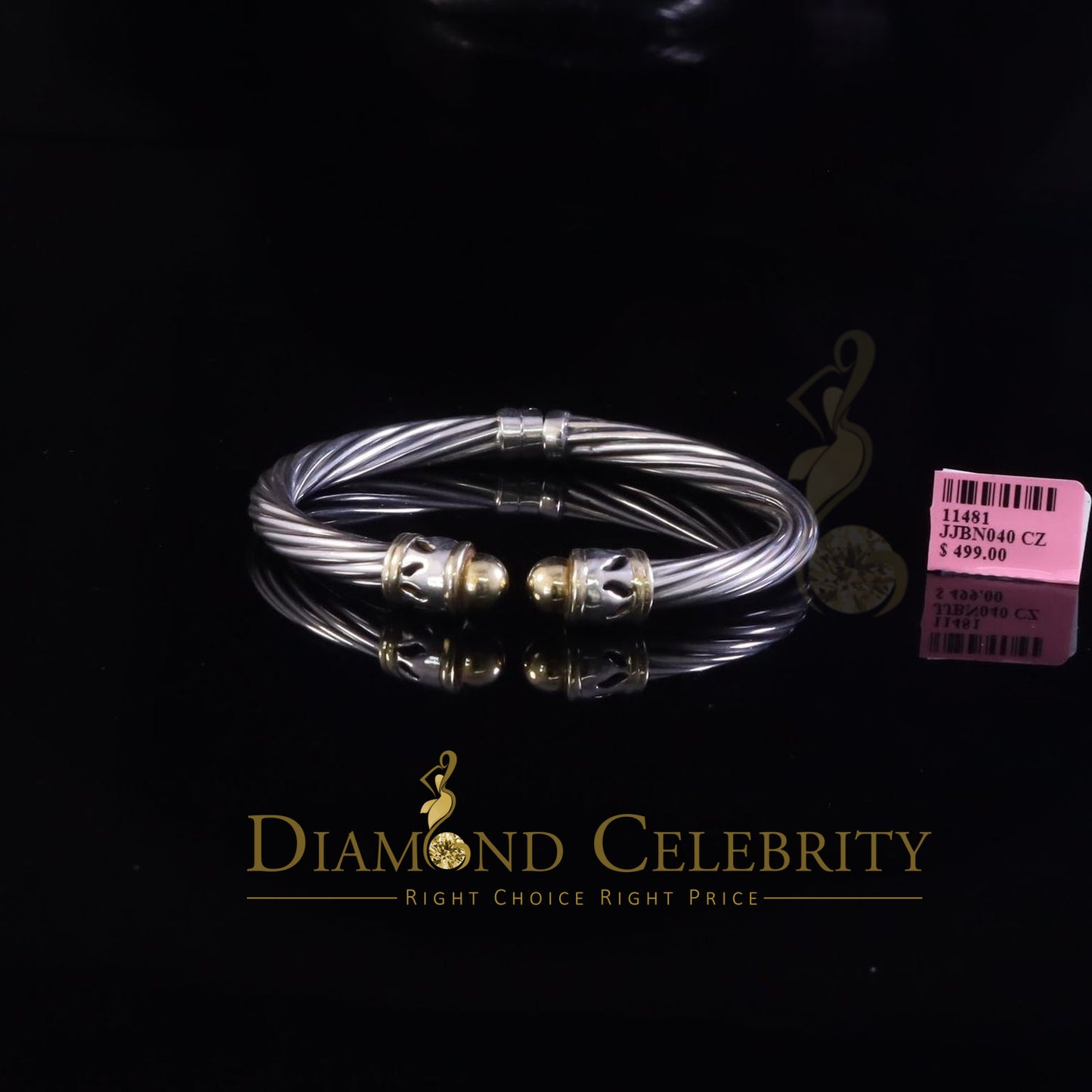 DiamondCelebritees Fashion Round Silver Cubic Zirconia Stones Bangle for Men/Ladies's 7 Inch