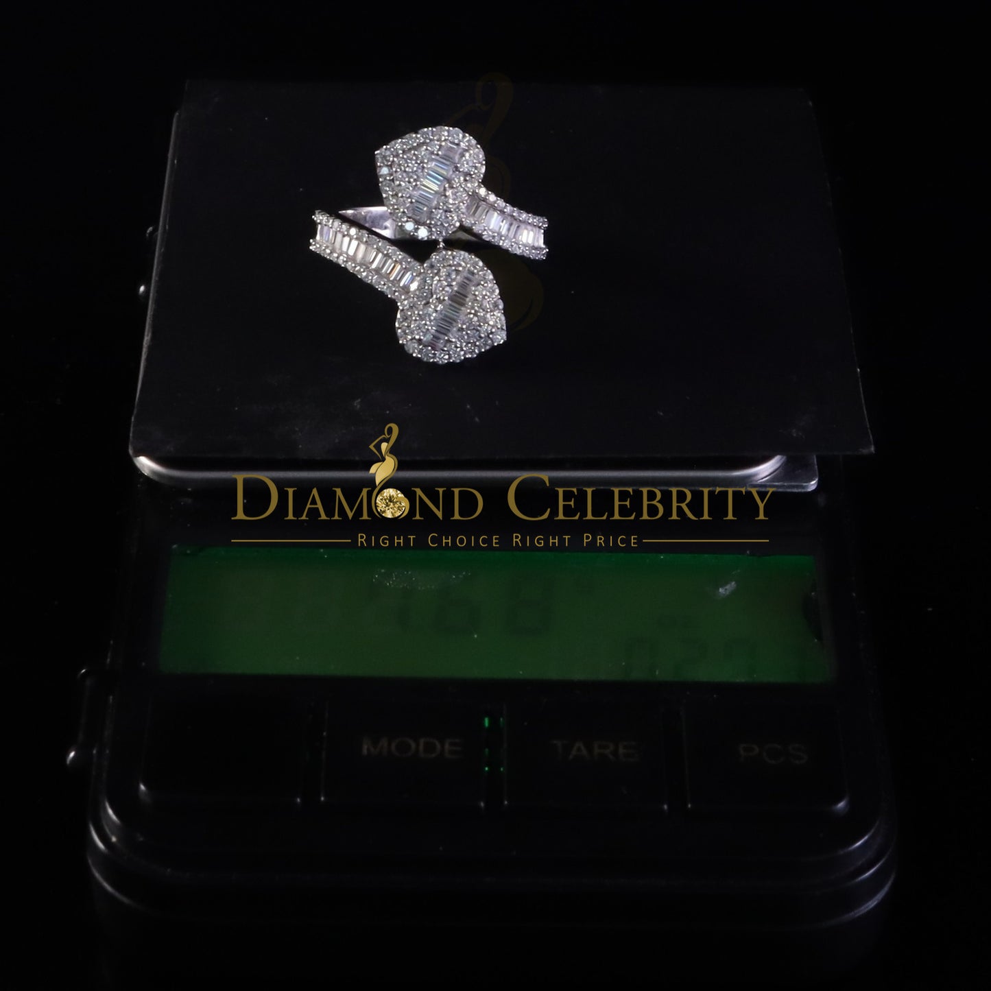 DiamondCelebritees Women's 925 Silver White 2.00ct VVS D Moissanite Baguette 2 Heart Rings Size 8