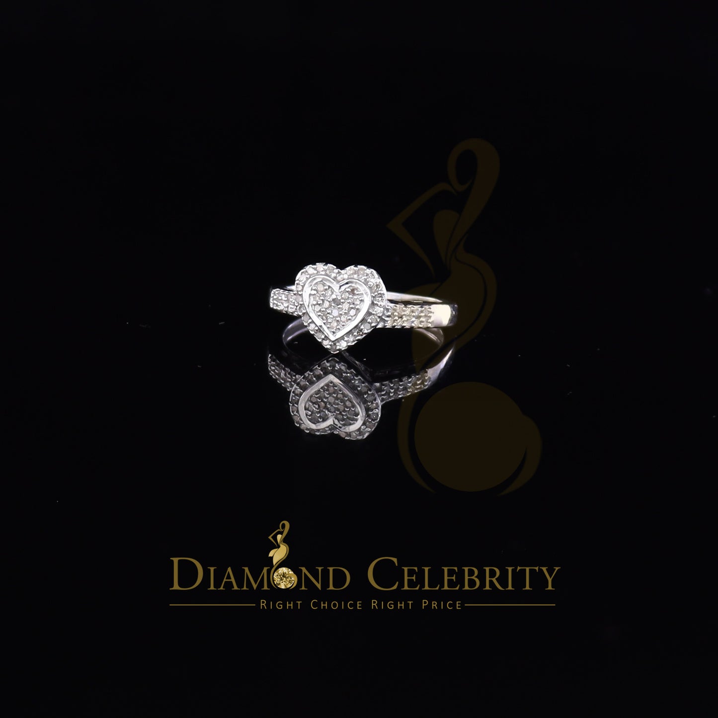 DiamondCelebritees 0.25 CT Real Diamond 925 Sterling Silver White Wedding Womens Heart Ring Size 7