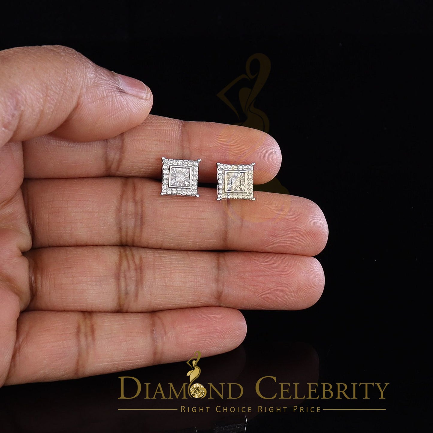 DiamondCelebritees 0.10ct Diamond Stud Squre Earrings For Women White 925 Sterling Silver For Men