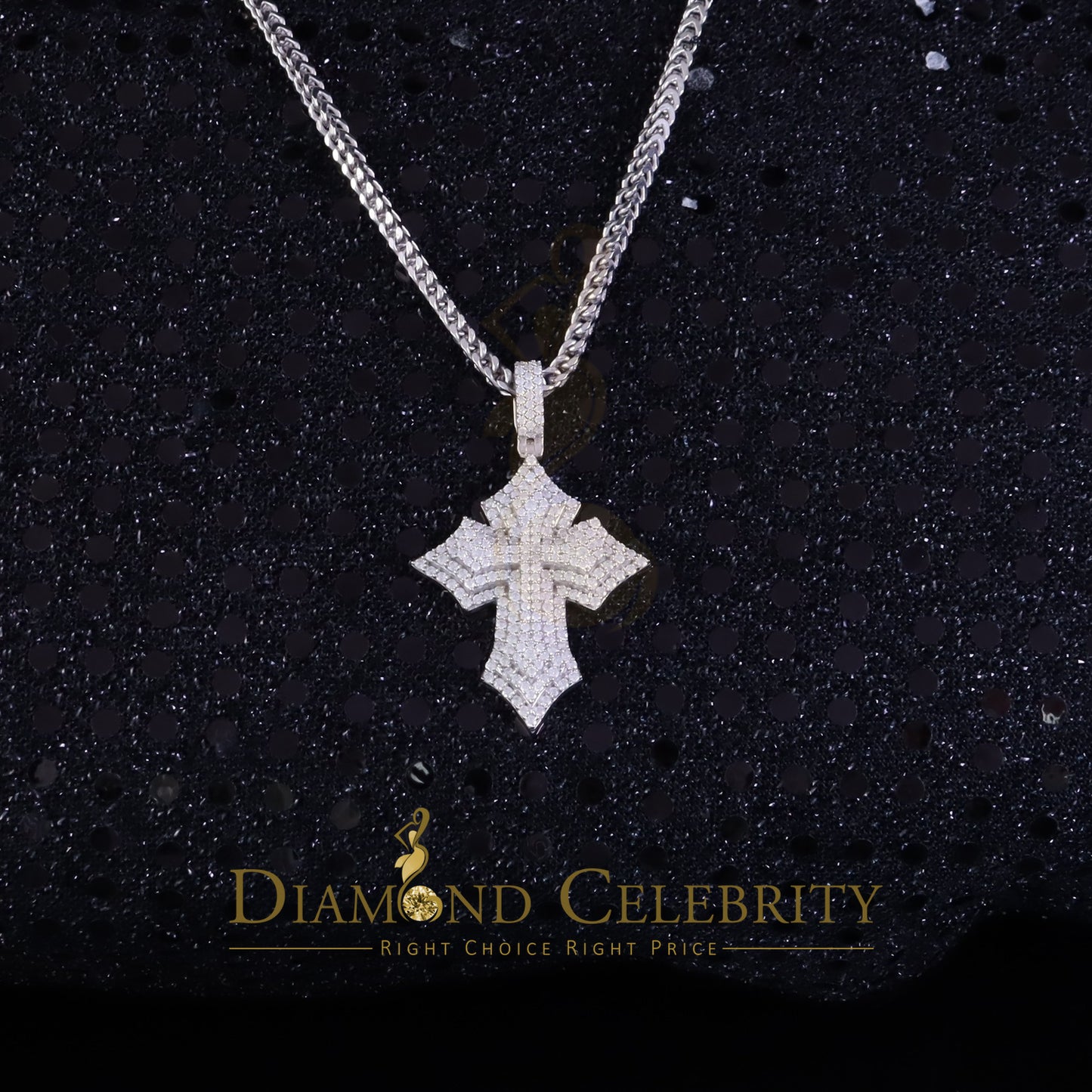 Diamondcelebritees Charm CROSS Pendant 2.50ct VVS D Moissanite White Sterling Silver Men's & Women