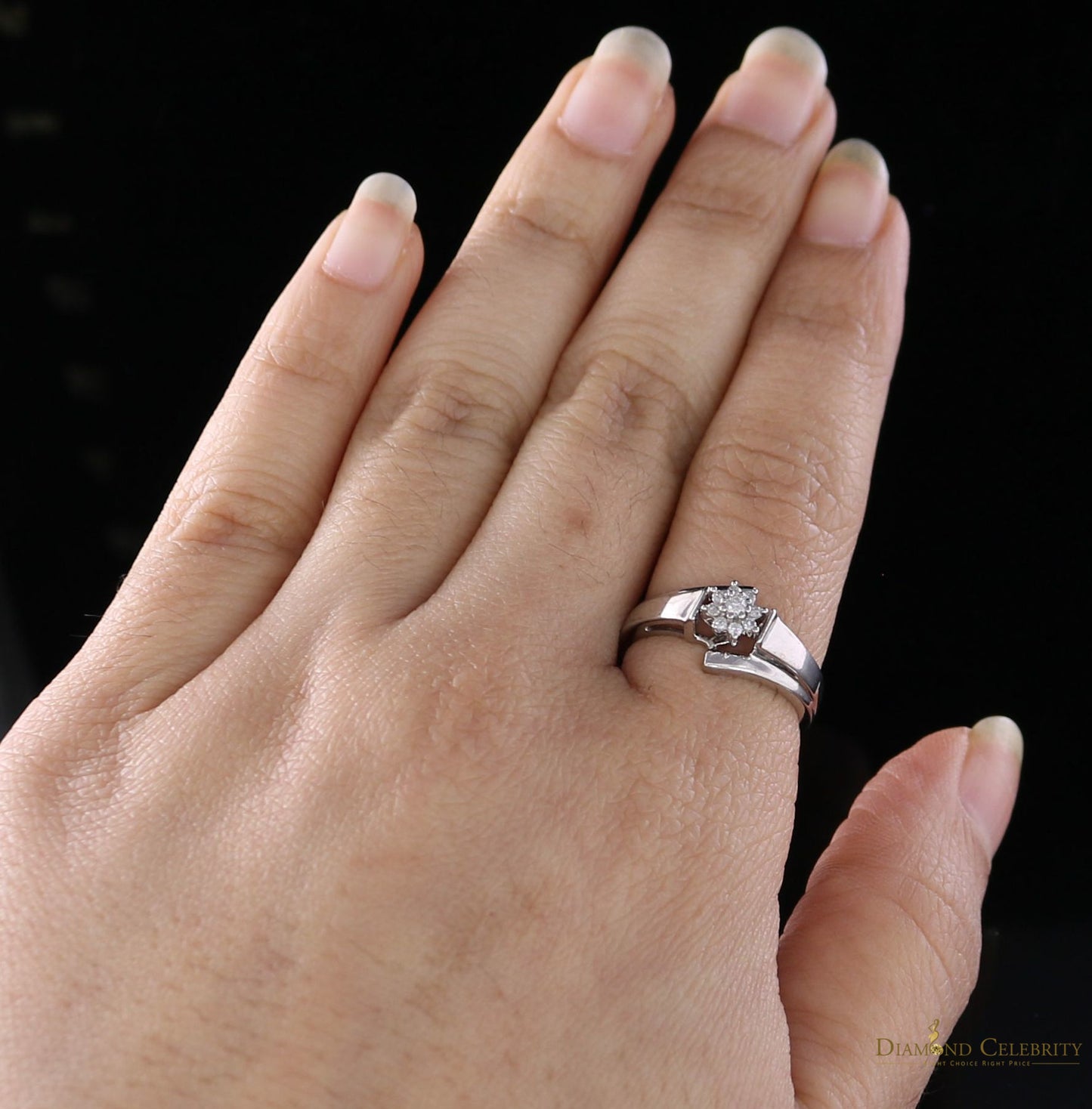DiamondCelebritees Real 0.10 CT Diamond with 10kt Real White Gold Floral Shape Womens Size 6.5