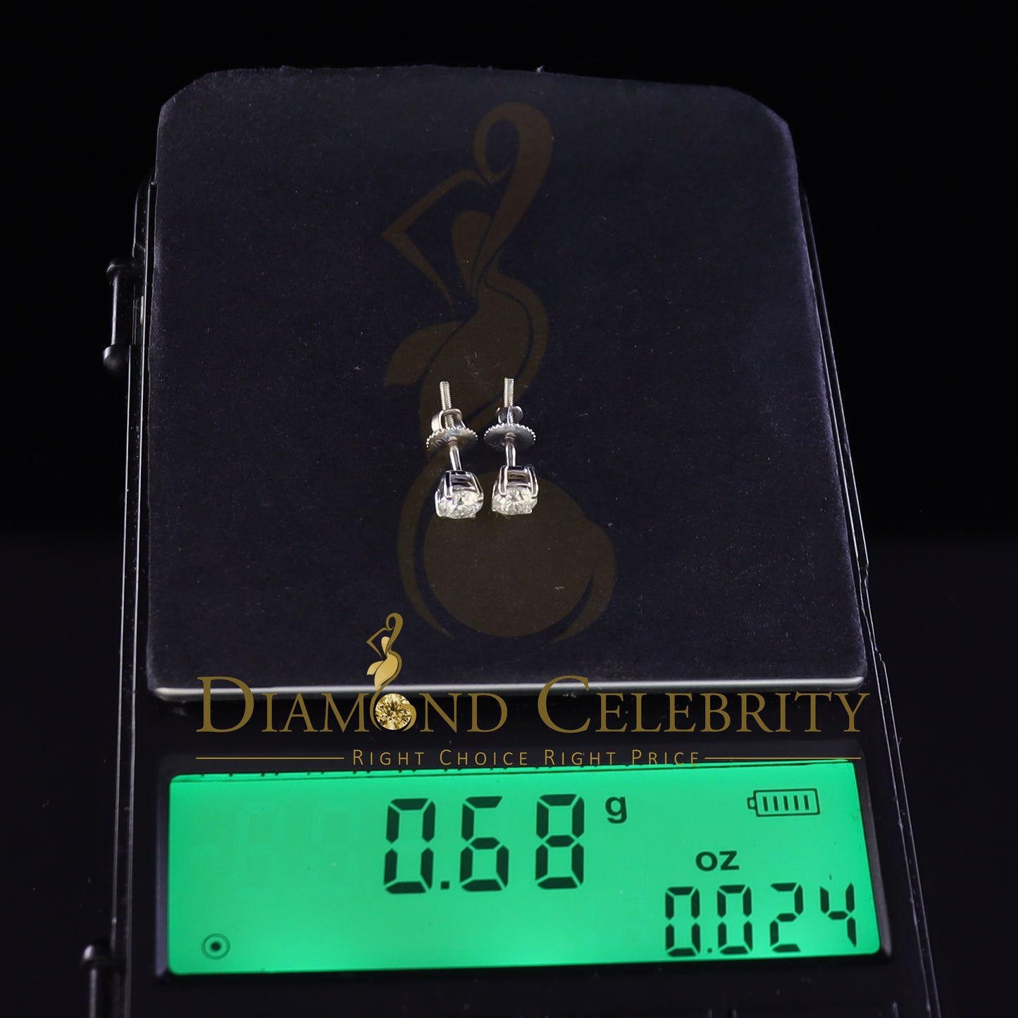 DiamondCelebritees 10k Real White Gold with 0.50ct Round VVS 'D' Color Moissanite Stud Earrings