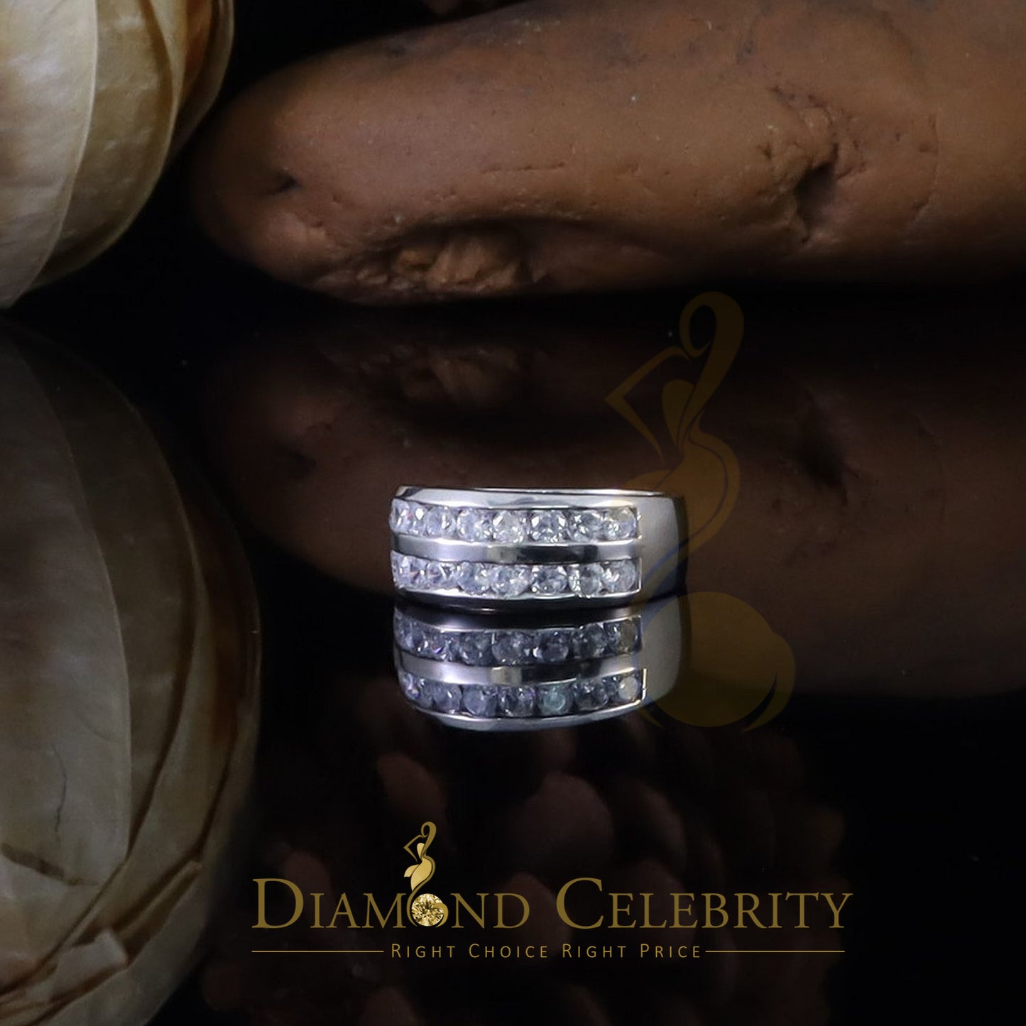 DiamondCelebritees Sterling White Silver Round 3.42ct Cubic Zirconia Round Men's Ring Size 10