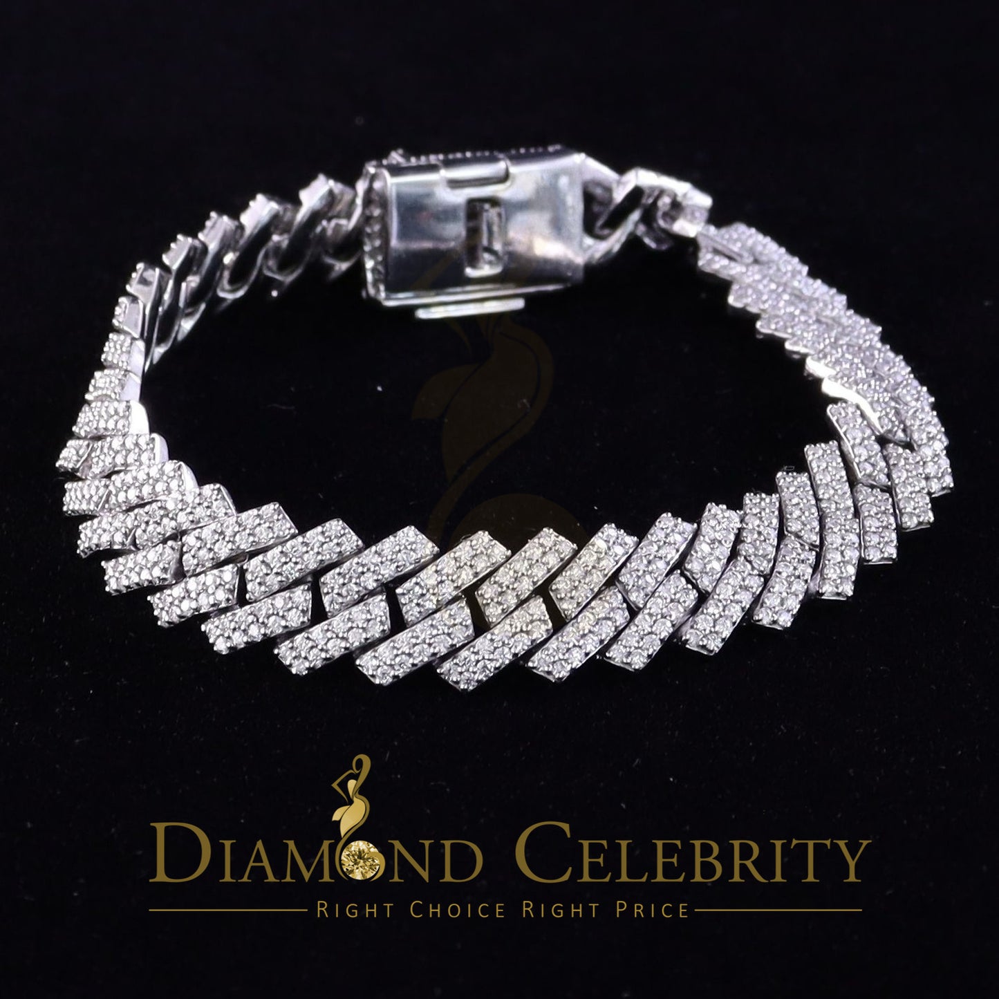 Diamondcelebritees Men's Monaco Bracelet 925 Silver White 9.0ct Moissanite size 8 inch & Width 12mm