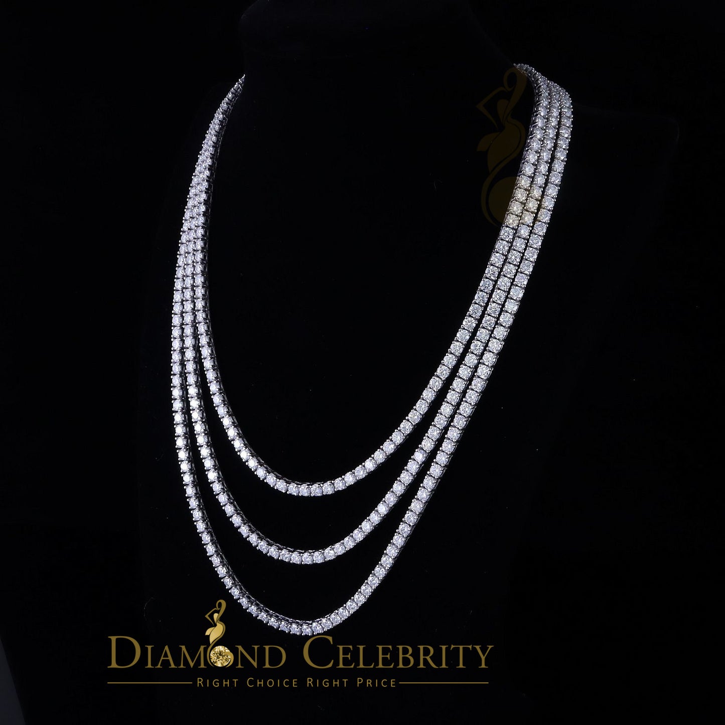 DiamondCelebritees Tennis Necklace 925 Silver White 90ct Moissanite size 18/20/22 inch & Width 4mm