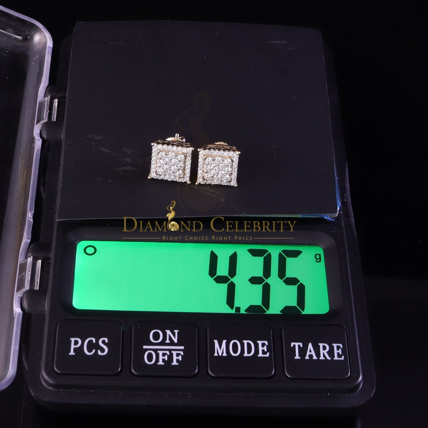 DiamondCelebritees Men's/Womens Yellow Silver 1.25ct VVS 'D' Moissanite Square Stud Earrings