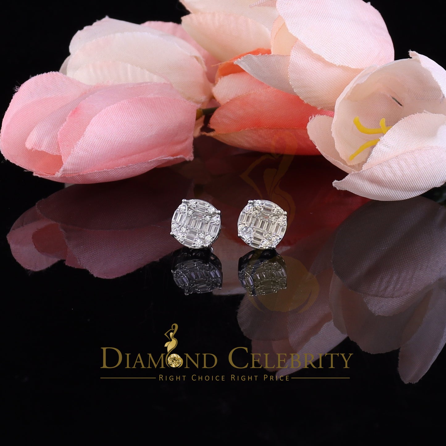 DiamondCelebritees 925 Silver Real 1.02ct Cubic Zirconia Round White Earrings For Men's & Women's