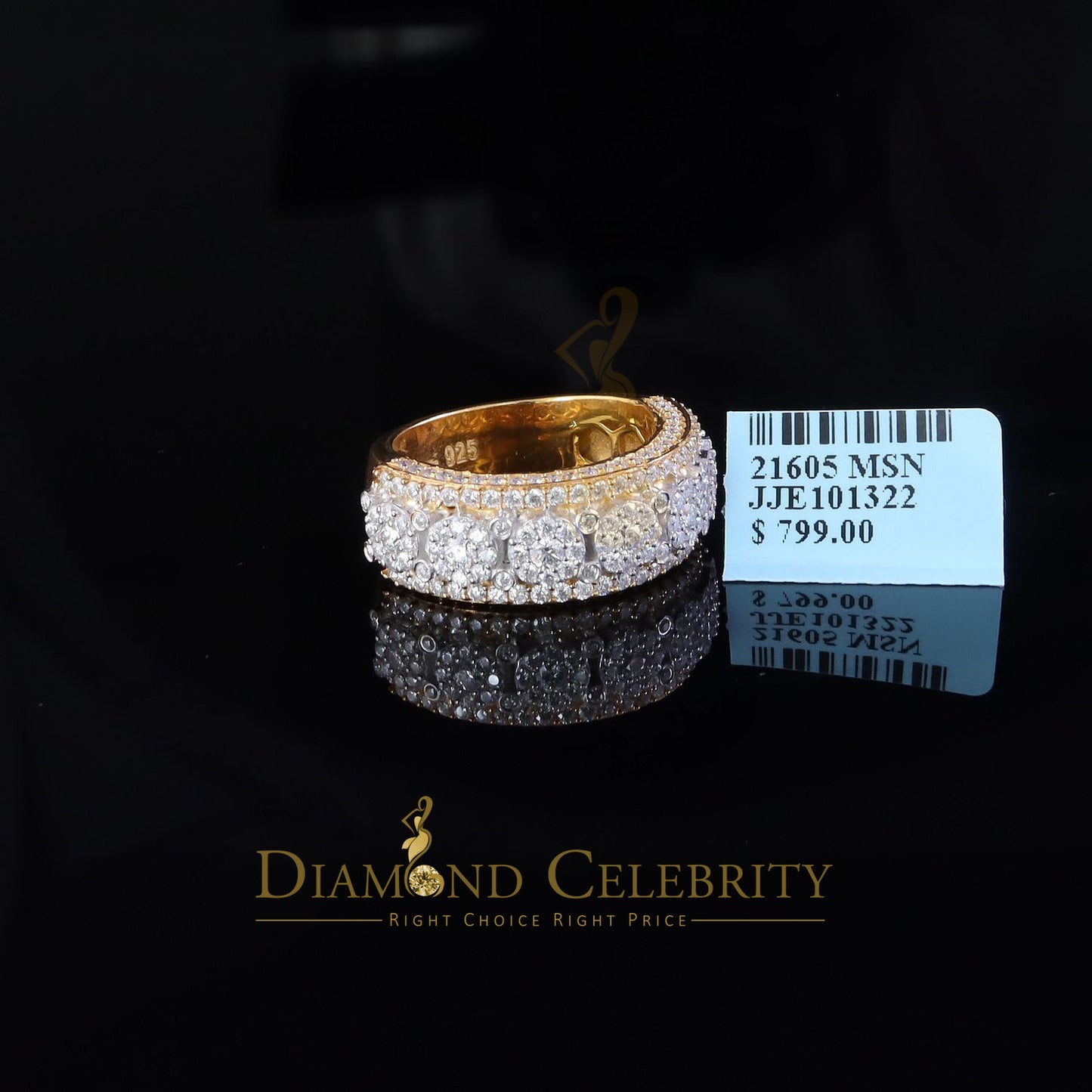 DiamondCelebritees 2.50ct Silver VVS'D Yellow Round Shape 925 moissanite Band Ring size 8 For Men's