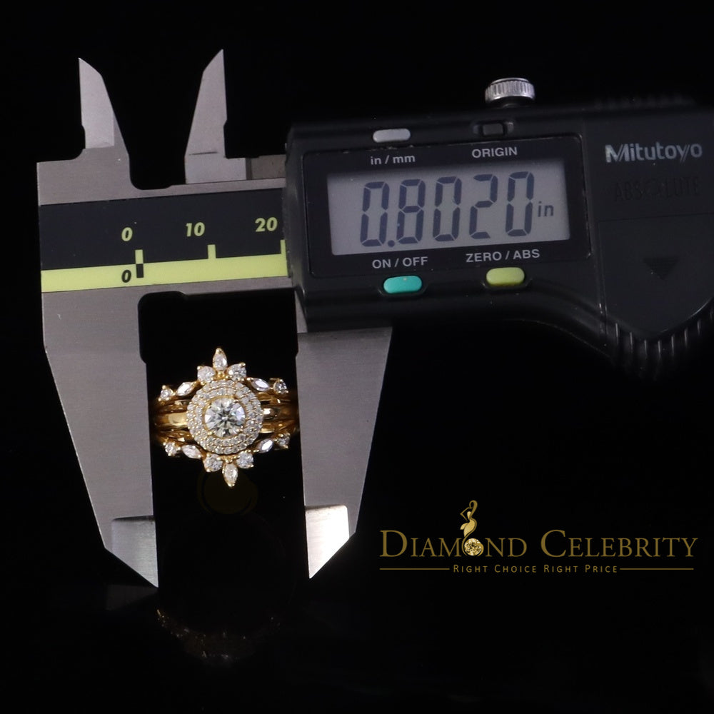 DiamondCelebritees 925 Silver Moissanite 1.66ct Women Enhancer Round Wrap Insert Ring SZ 7 Yellow