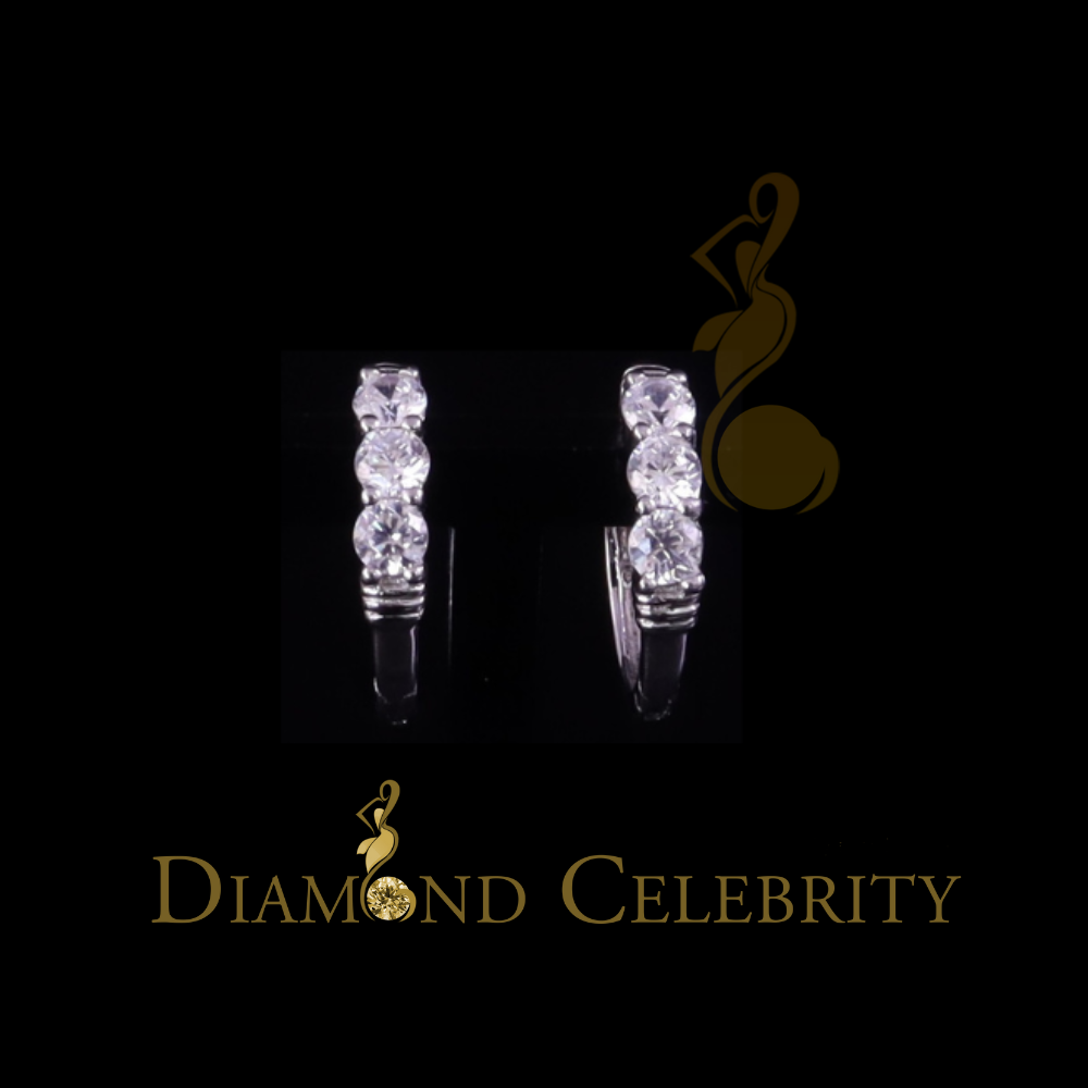 DiamondCelebritees 0.66ct Cubic Zirconia Men'sHip Hop 925 Sterling Silver White Hoop Stud Earrings