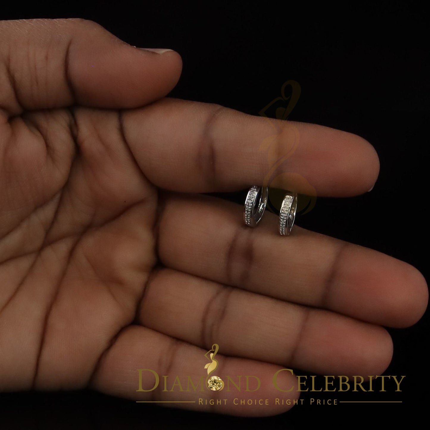 DiamondCelebritees 0.10ct Diamond 925 Sterling Silver White Hoop Stud Earrings For Men's / Women's
