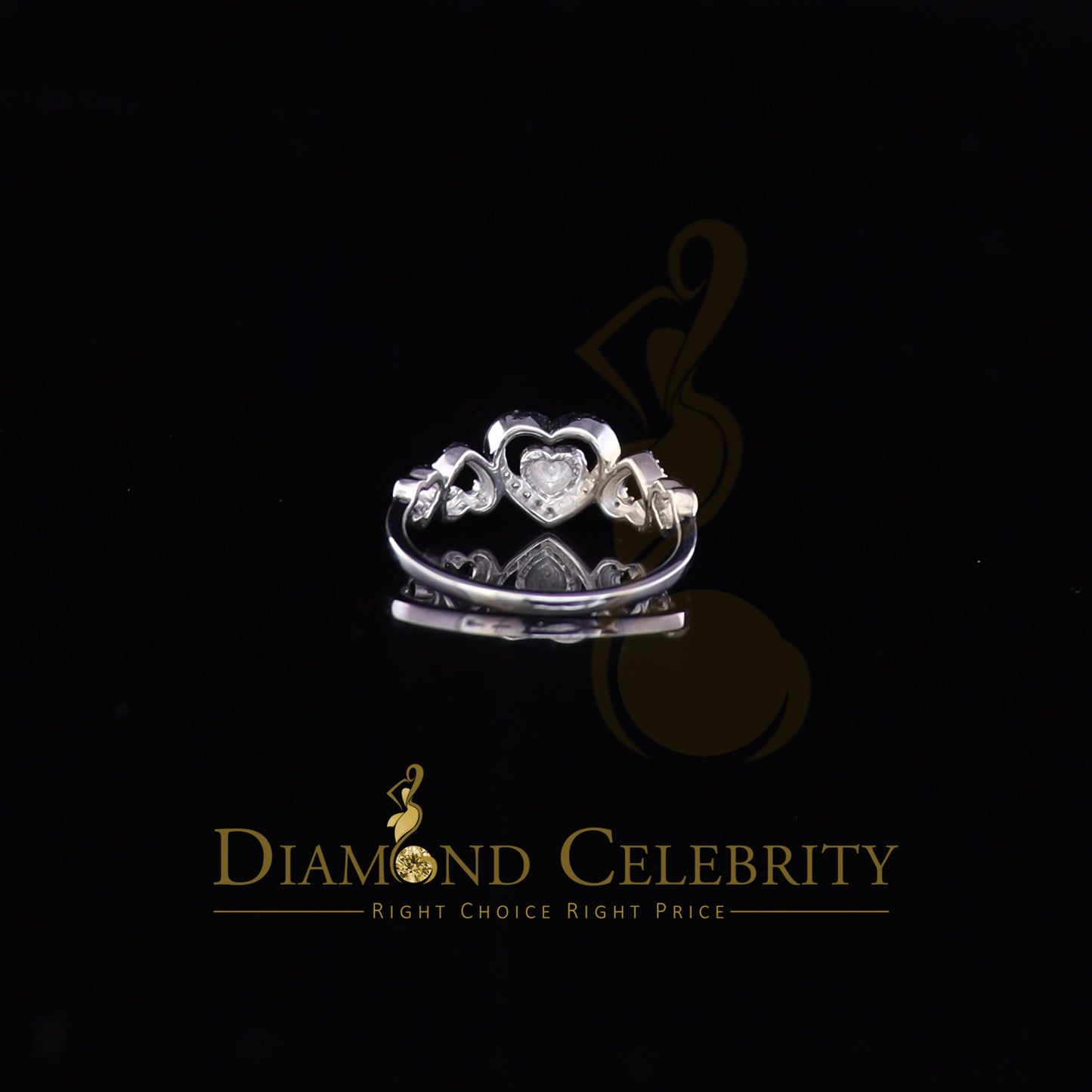 DiamondCelebritees 0.14 CT Real Diamond 925 Sterling Silver White Delicate Womens Heart Ring Size 7