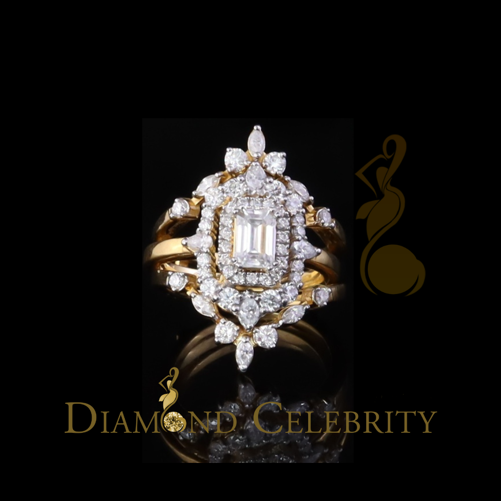 DiamondCelebritees 2.00ct Moissanite Marquise Yellow Radiant Round Cut 925 Silver Women Ring Sz 7