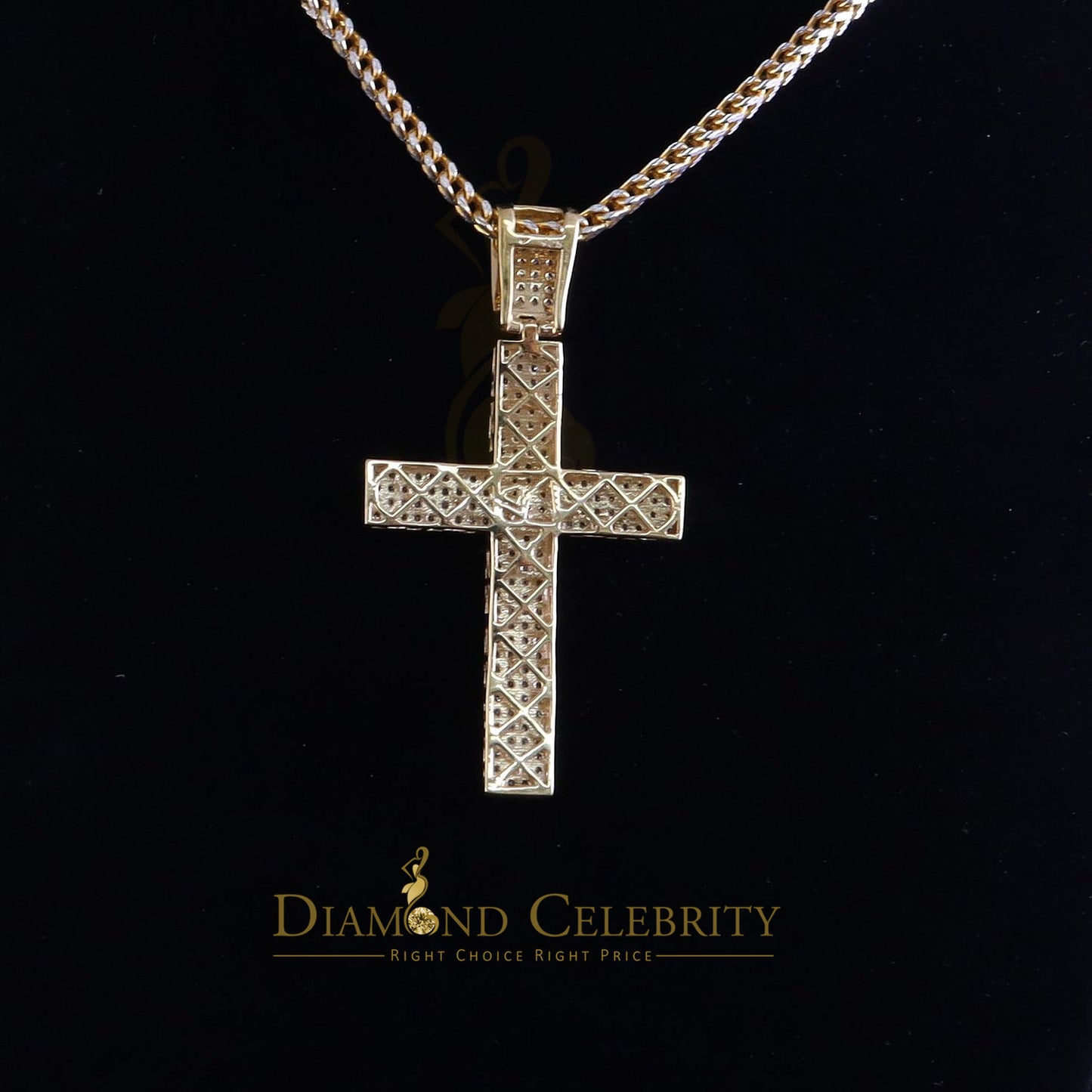 DiamondCelebritees Real 0.85ct Diamond 925 Sterling Silver CROSS Charm Necklace Pendant in Yellow