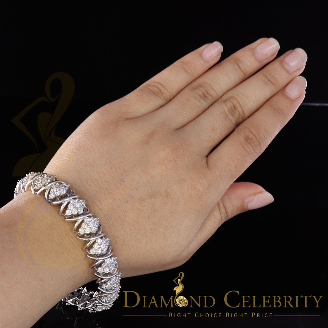Diamondcelebritees White 925 Sterling Silver Women's Bracelet 23.0ct Cubic Zirconia Stone SZ 8 Inch