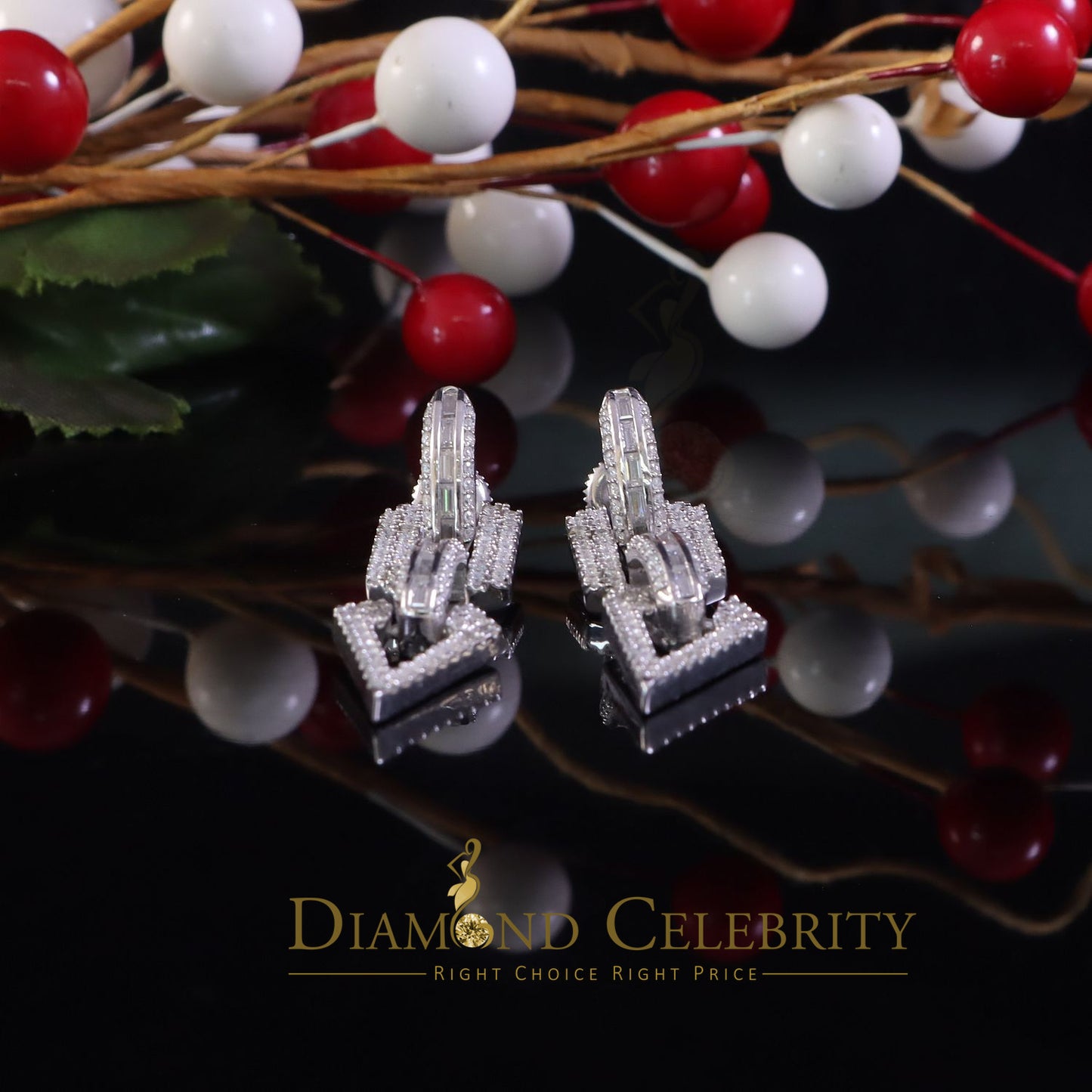 Diamondcelebritess New Dangling 925 Silver White 2.00CT VVS 'D Bugget Rd Moissanite Womens Earrings