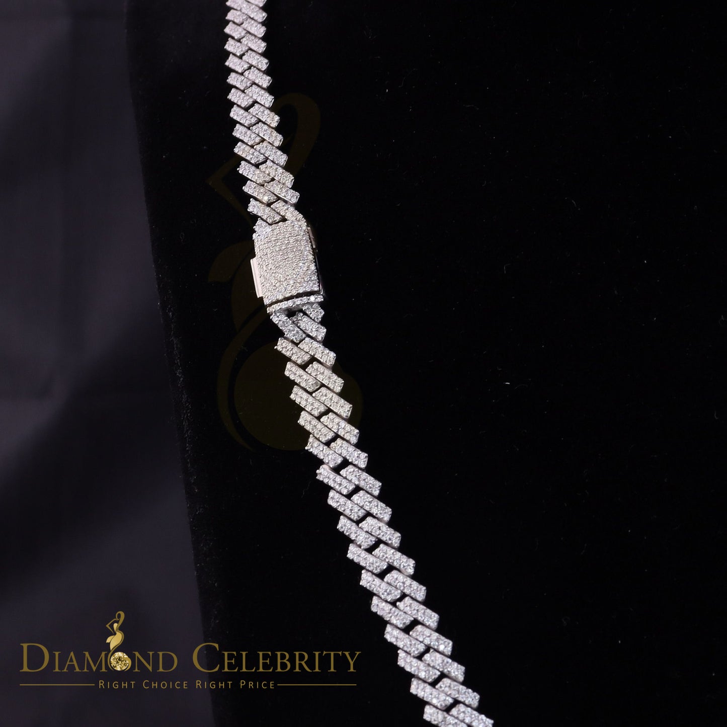 DiamondCelebritees White Cuban Moissanite Necklace Wdth 8mm Length sz 20inch Sterling Silver