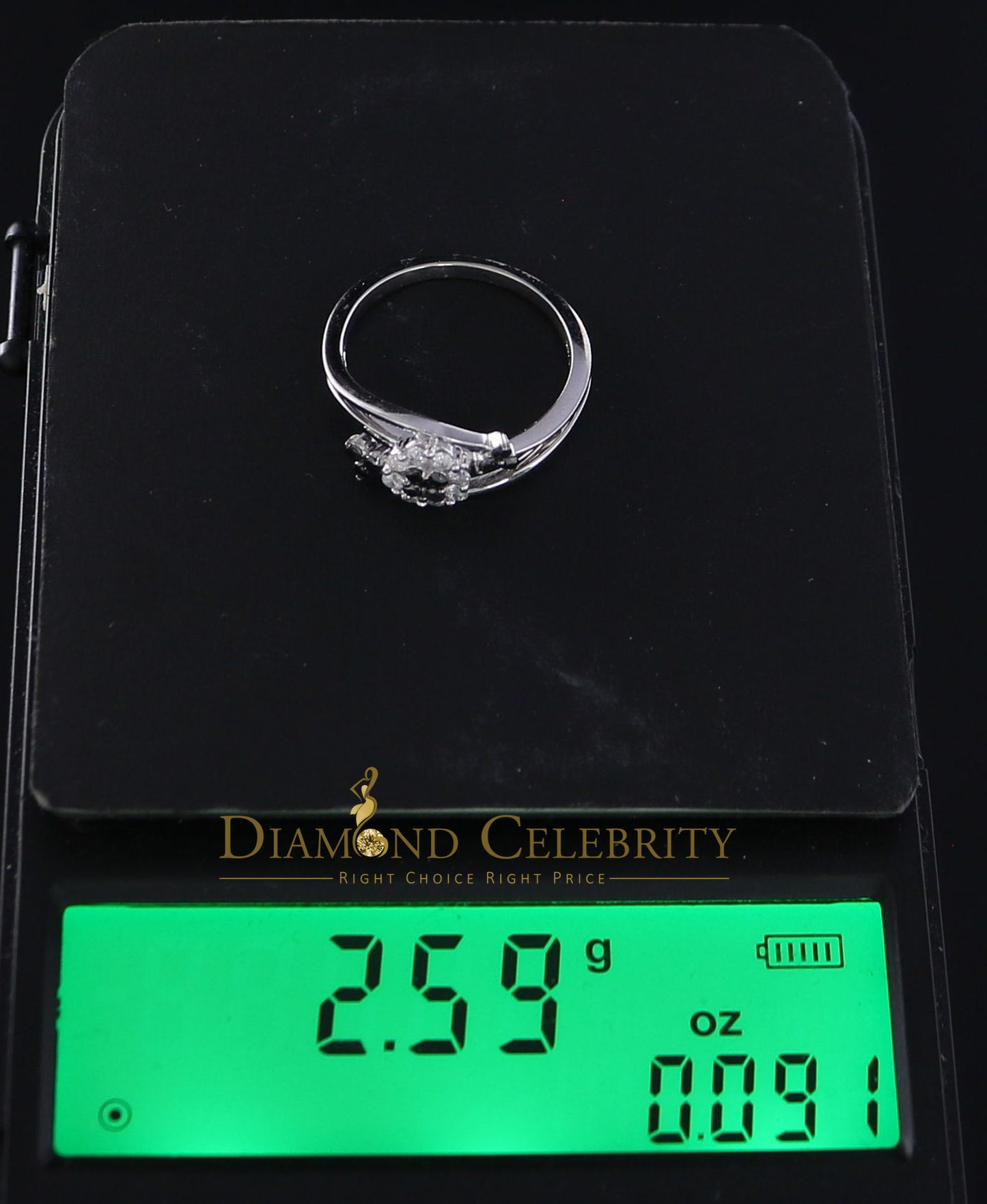 DiamondCelebritees Real 10kt White Gold Real 0.33CT Diamond Floral Shape Black Stone Ring size 7
