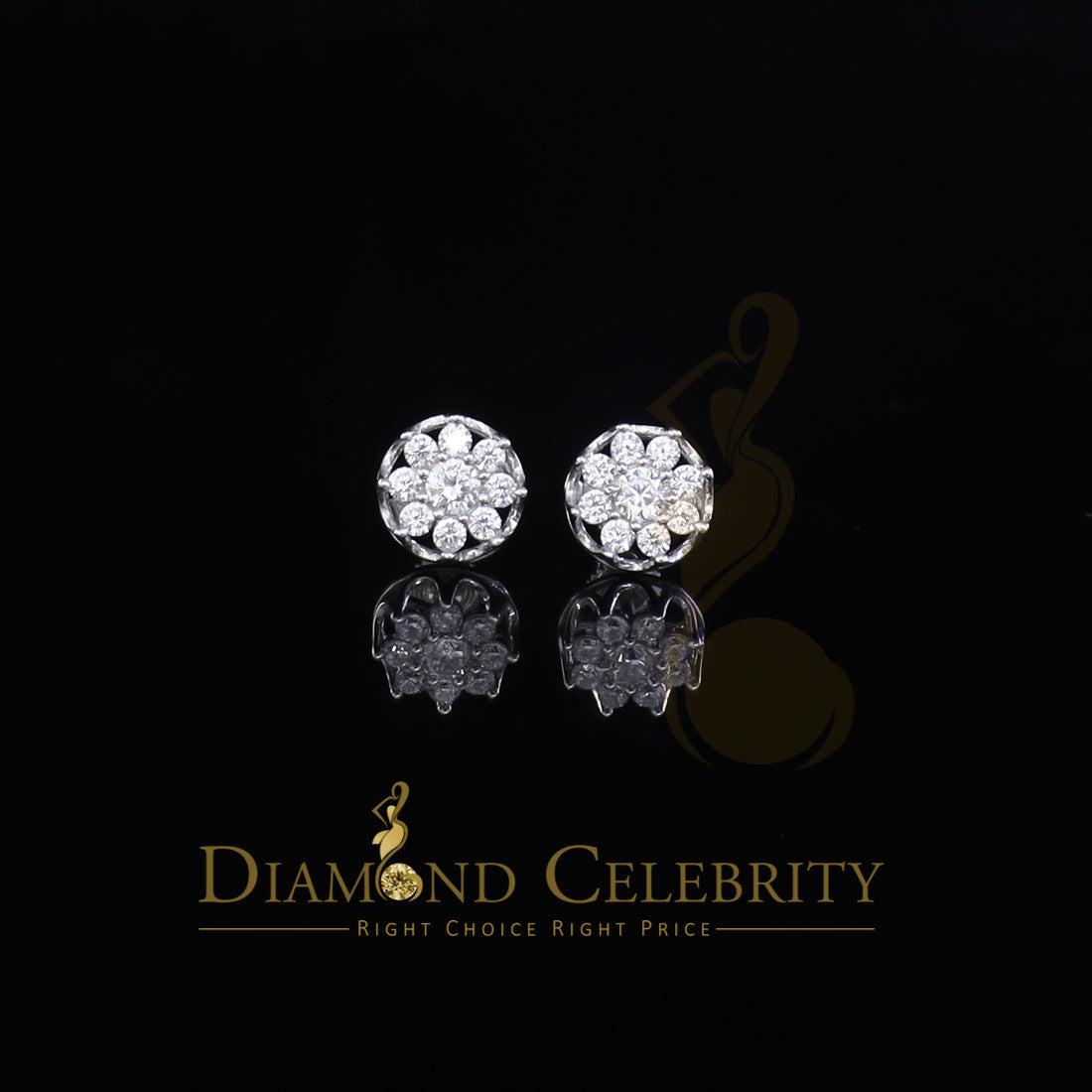 DiamondCelebritees 925 White Silver Sterling 1.34ct Cubic Zirconia Hip Hop Floral Women's Earrings