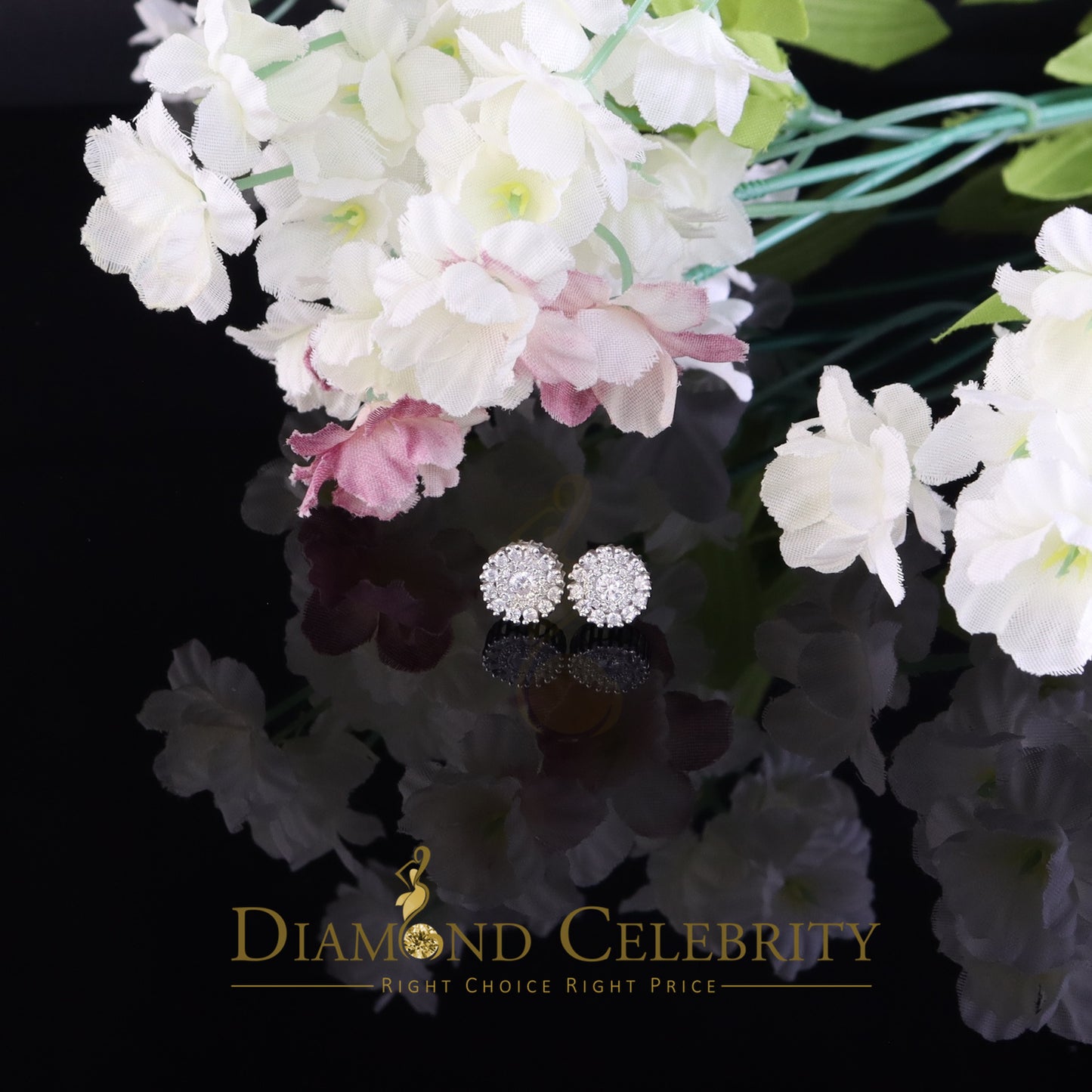 Diamondcelebritees 1.00ct VVS 'D' Moissanite Men's/Womens 925 Silver White Floral Stud Earrings