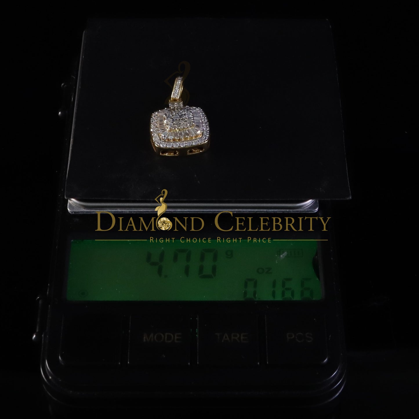 Diamondcelebritees Yellow 925 Silver 1.50ct VVS D Clr Moissanite Baguette & Round Pendant for Women