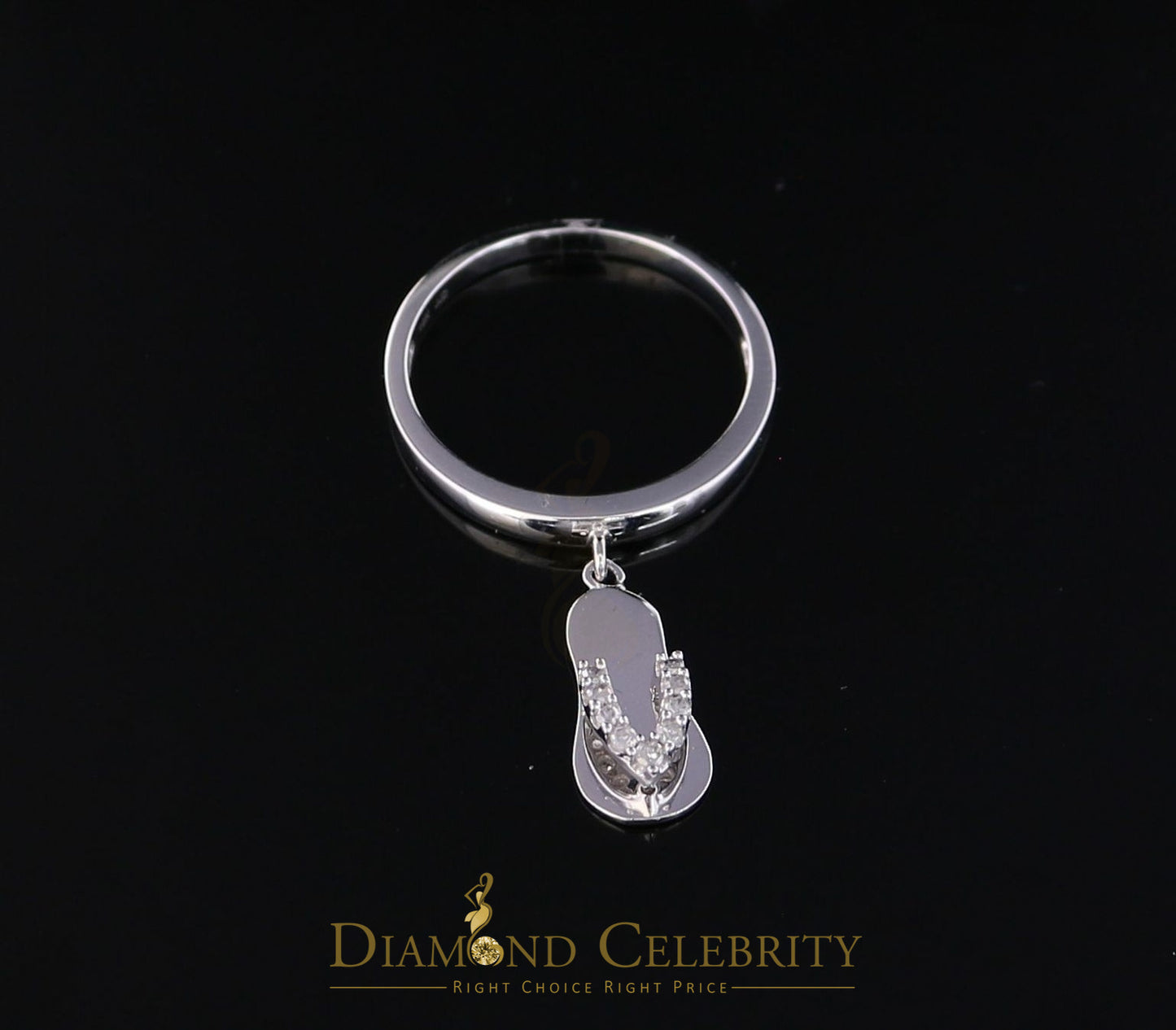 DiamondCelebritees Real 10kt White Gold with 0.08CT Real Diamond Slipper Style Style Ring size 7
