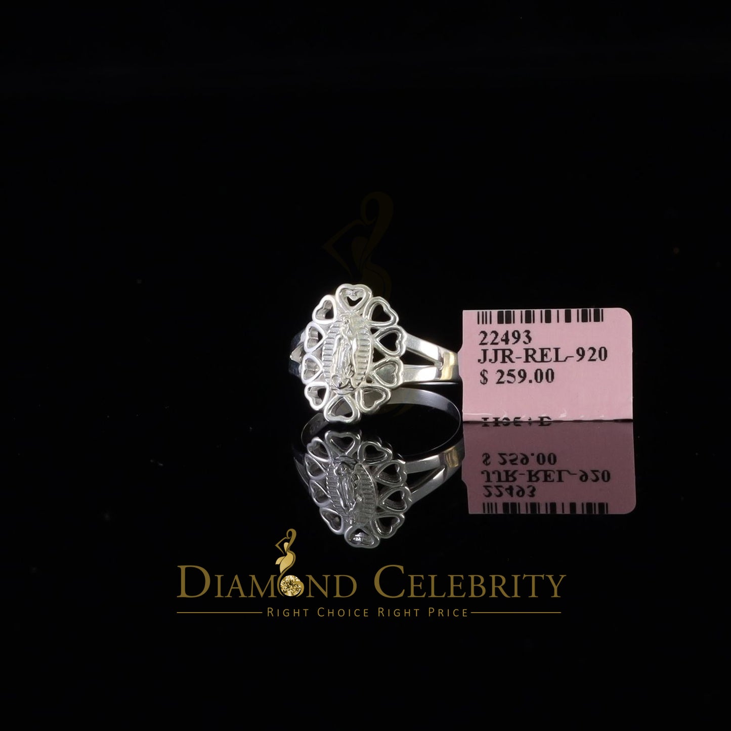 DiamondCelebritees White 925 Silver Virgin Mary Heart shape cutout Women Faith Protection Ring SZ 8