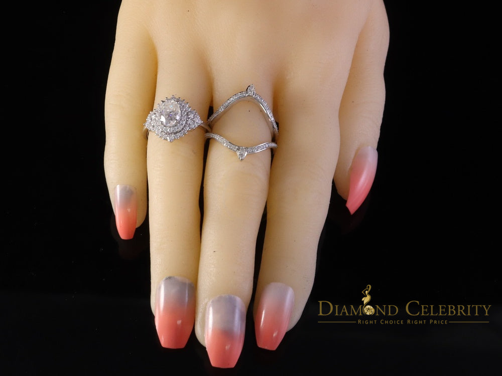 DiamondCelebritees 925 White Silver Moissanite 3.0ct Solitaire Enhancer Guard Wrap Ring Insert S Z7