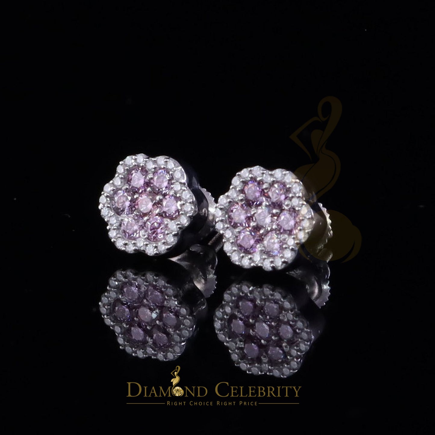 Diamondcelebritees Men's/Women's 925 Silver White 0.66ct VVS D Pink Moissanite Floral Stud Earrings