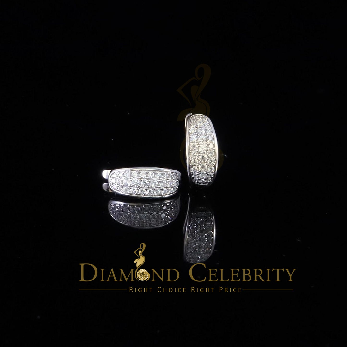 DiamondCelebritees white Gold 925 Sterling Silver Mens hip hop Iced 3 row Huggie Hoop earrings