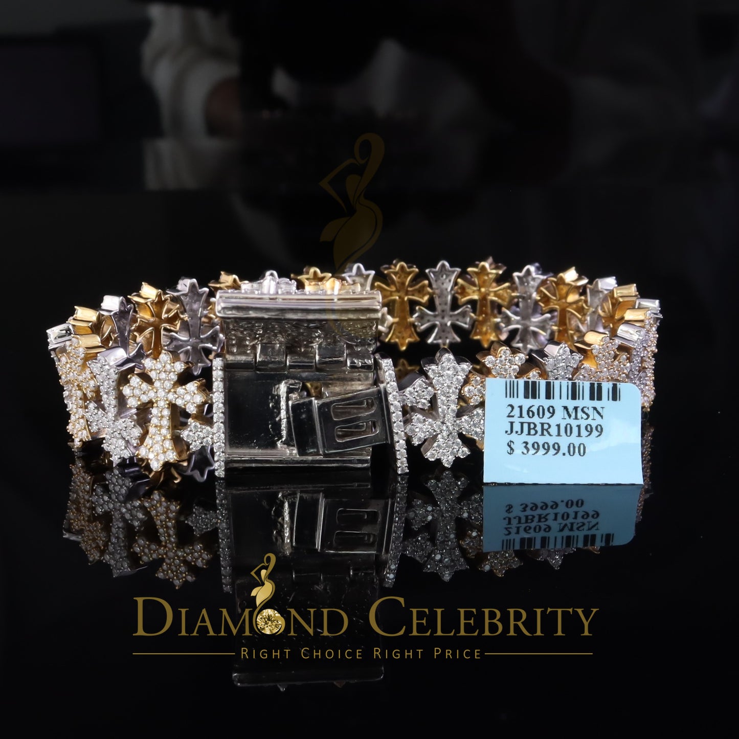 Diamondcelebritees 9.00ct Silver White Cross 925 Moissanite Coptic Cross Bracelet 8 Inch Mens/Women