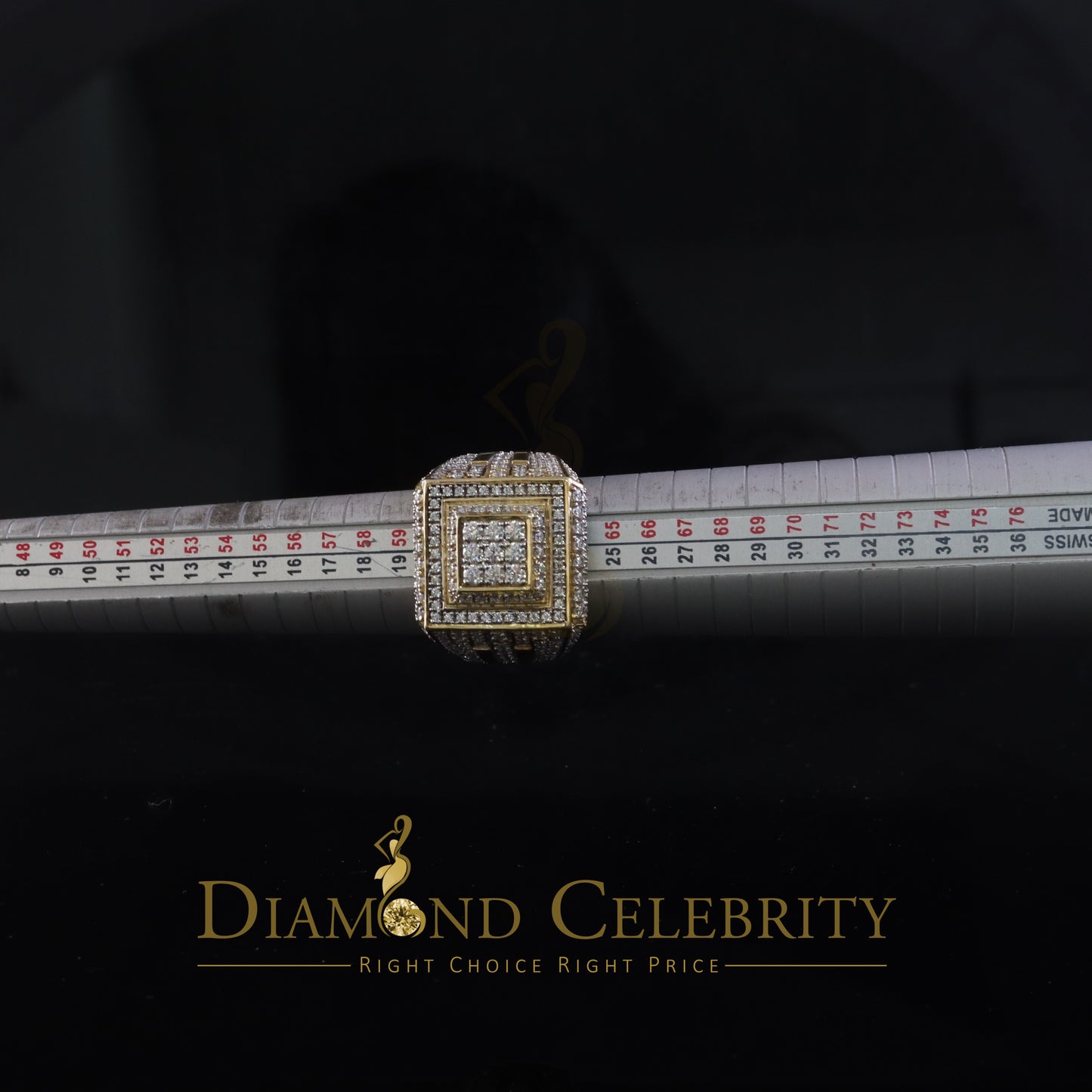 DiamondCelebritees Men's 925 Silver Yellow 4.00ct VVS 'D' Moissanite Square Rings Size 10
