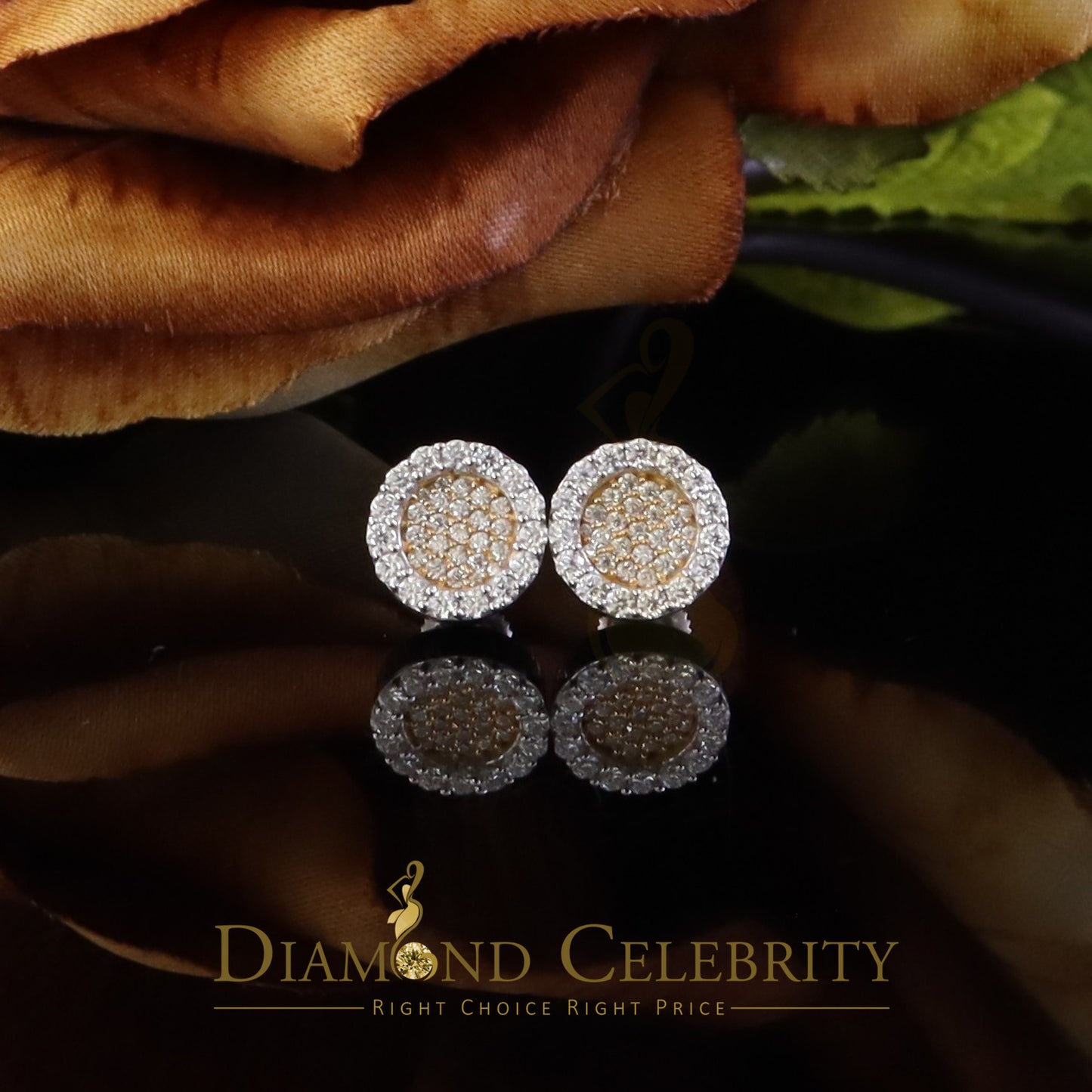 DiamondCelebritees 925 Yellow Silver 0.66ct VVS 'D' Moissanite Round Stud Earring Men's/Womens