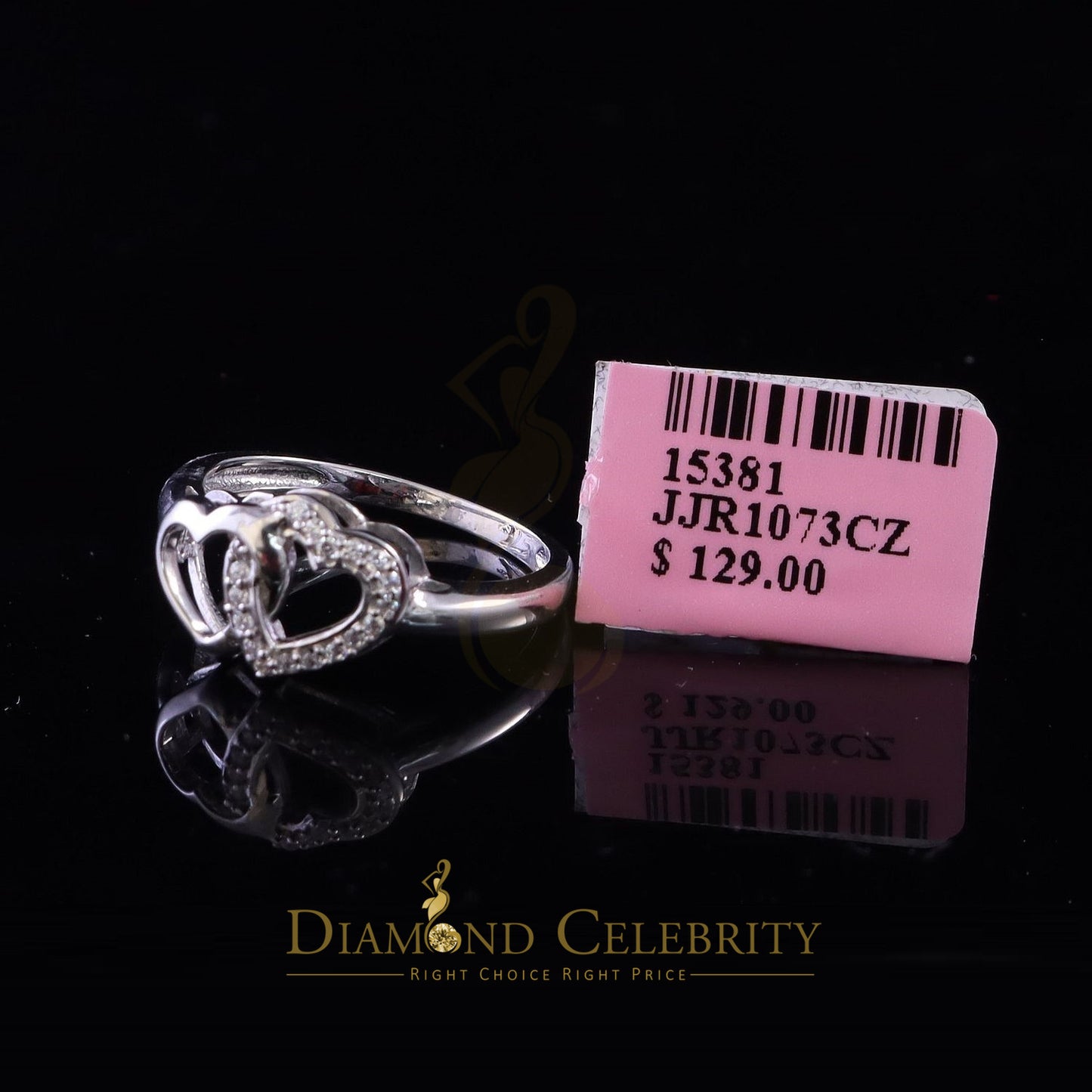 DiamondCelebritees 0.20 ct Cubic Zirconia 925 Sterling White Silver Heart Womens/Men's Ring Size 7