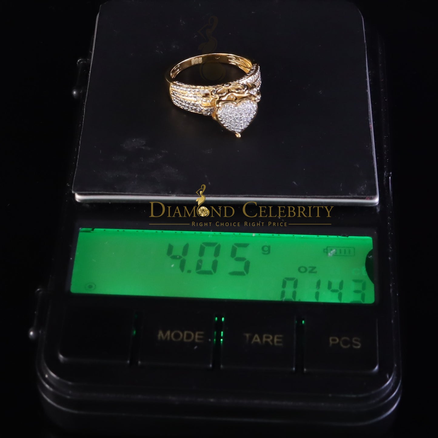 DiamondCelebritees 925 Yellow Sterling Silver Real Diamond 0.10ct Womens Engagement Heart Ring SZ 7