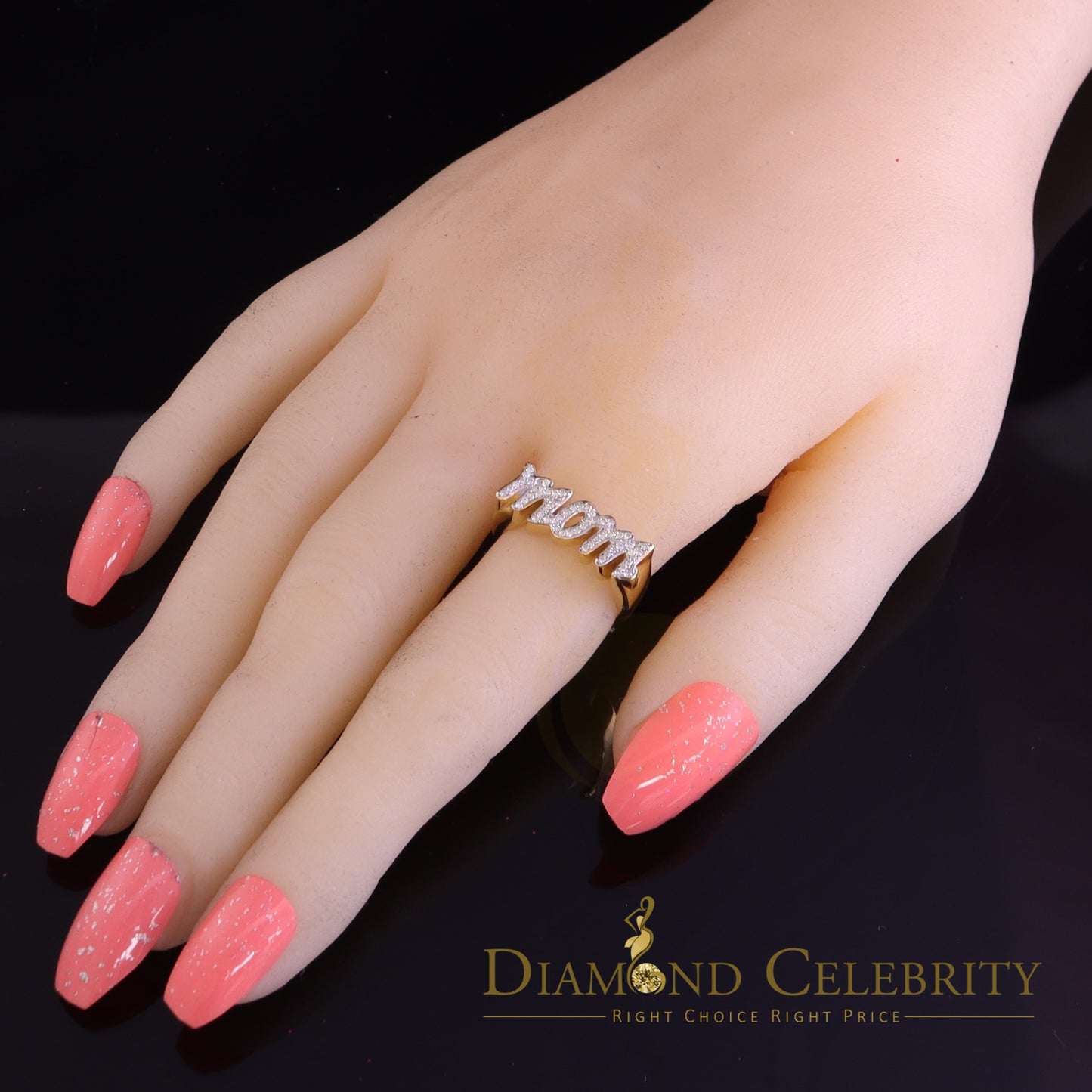 DiamondCelebritees 925 Yellow Silver 0.52ct Cubic Zirconia "MOM" Ring Size 7 Offer @ Mother's Day