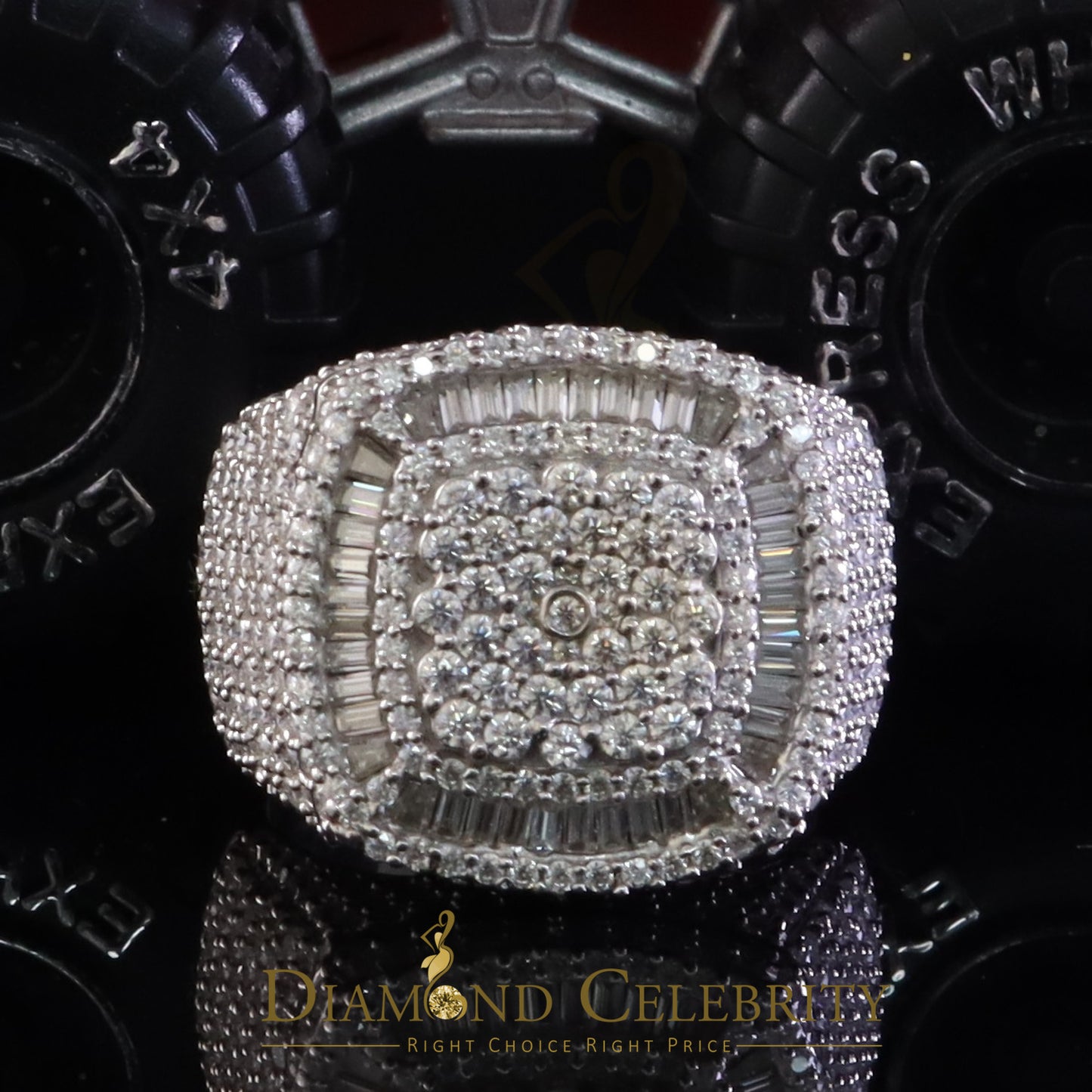 DiamondCelebritees 925 White Silver 6.50ct VVS 'D' Moissanite Men's for Square Rings Size 10