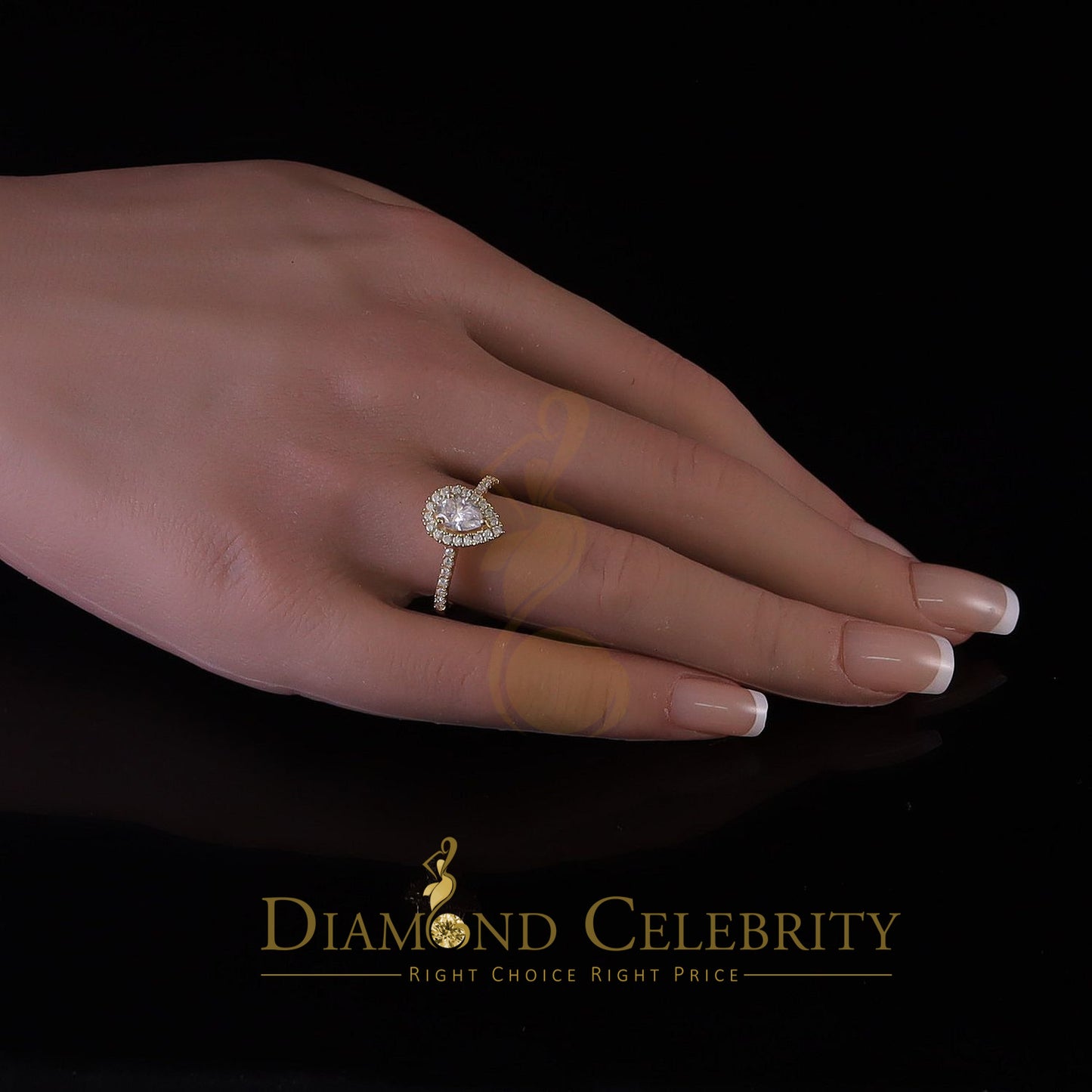 King Of Blings 10K Yellow Gold 1.50CT 'VVS' 'FL' D clr Pear Cut Moissonite Womens Ring Size 7