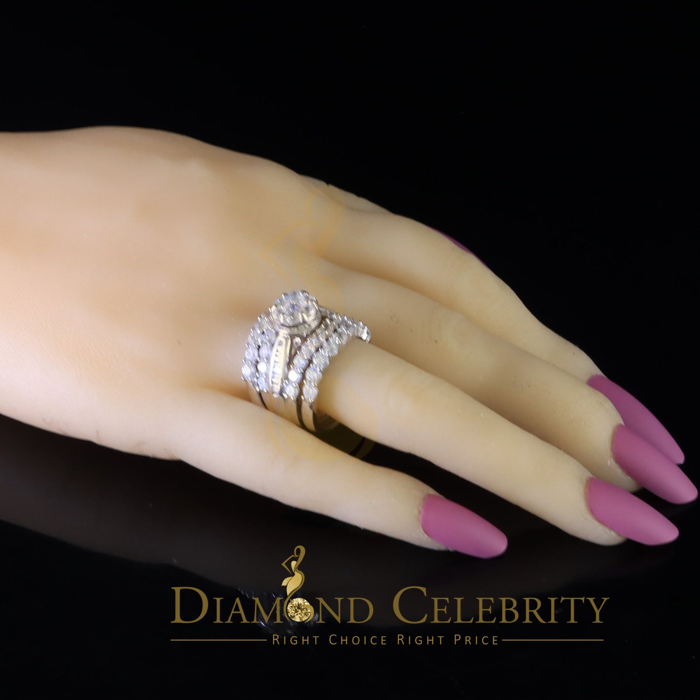 DiamondCelebritees Silver 8.50ct Cubic Zirconia Piece Halo Trio Ring Band White Womens Ring Size 8