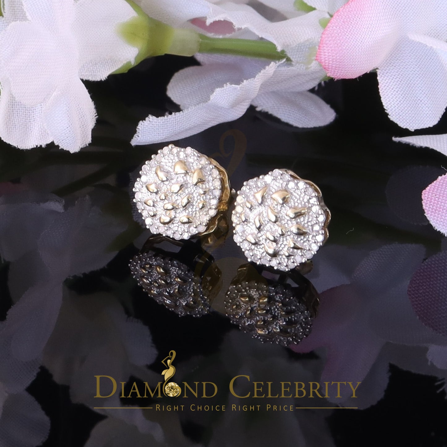 DiamondCelebritees 0.15ct Diamond 925 Sterling Yellow Silver for Men's /Womens Stud Nugget Earrings